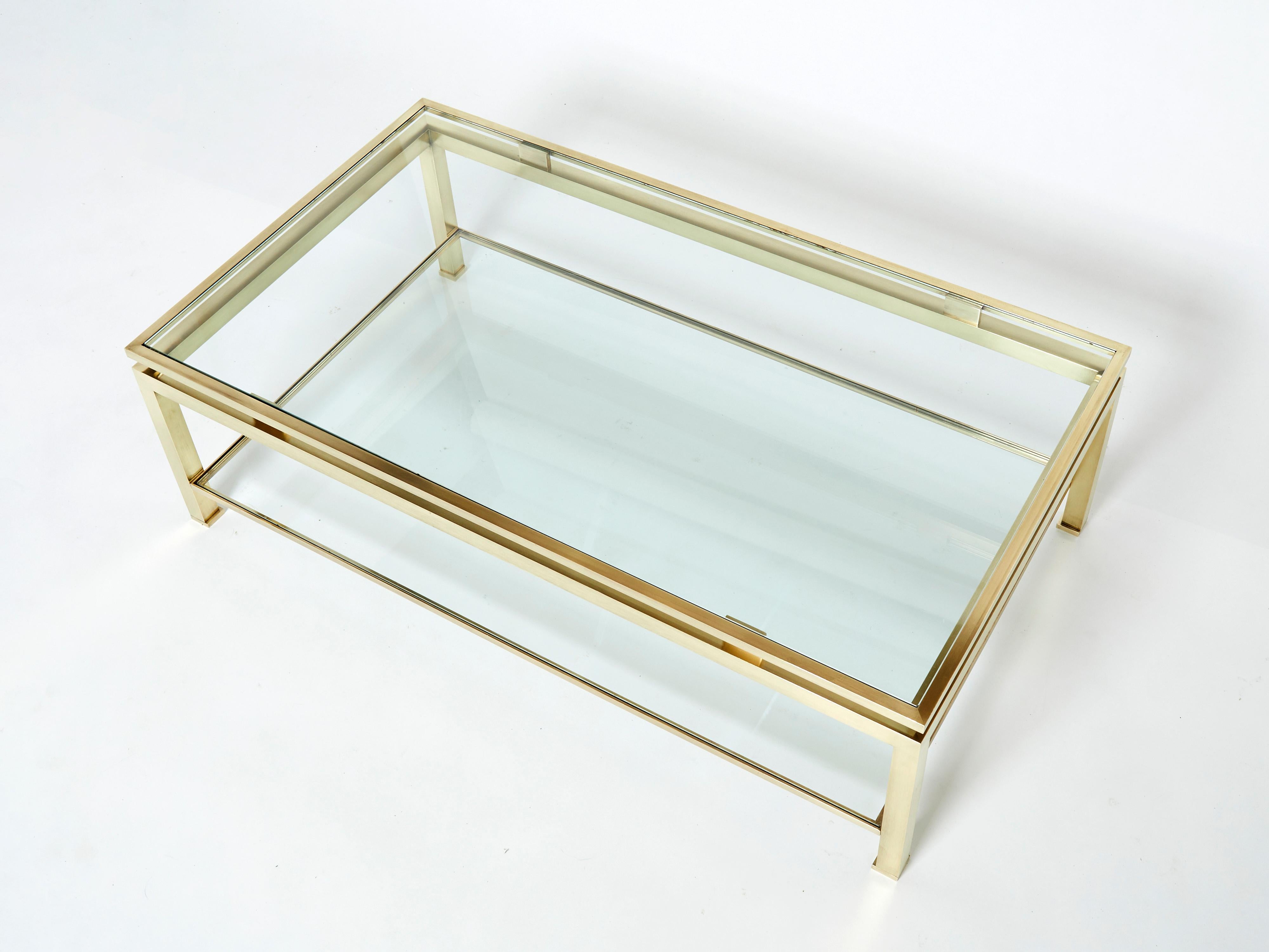 Mid-Century Modern French Brass Two-Tier Coffee Table Guy Lefevre for Maison Jansen 1970s