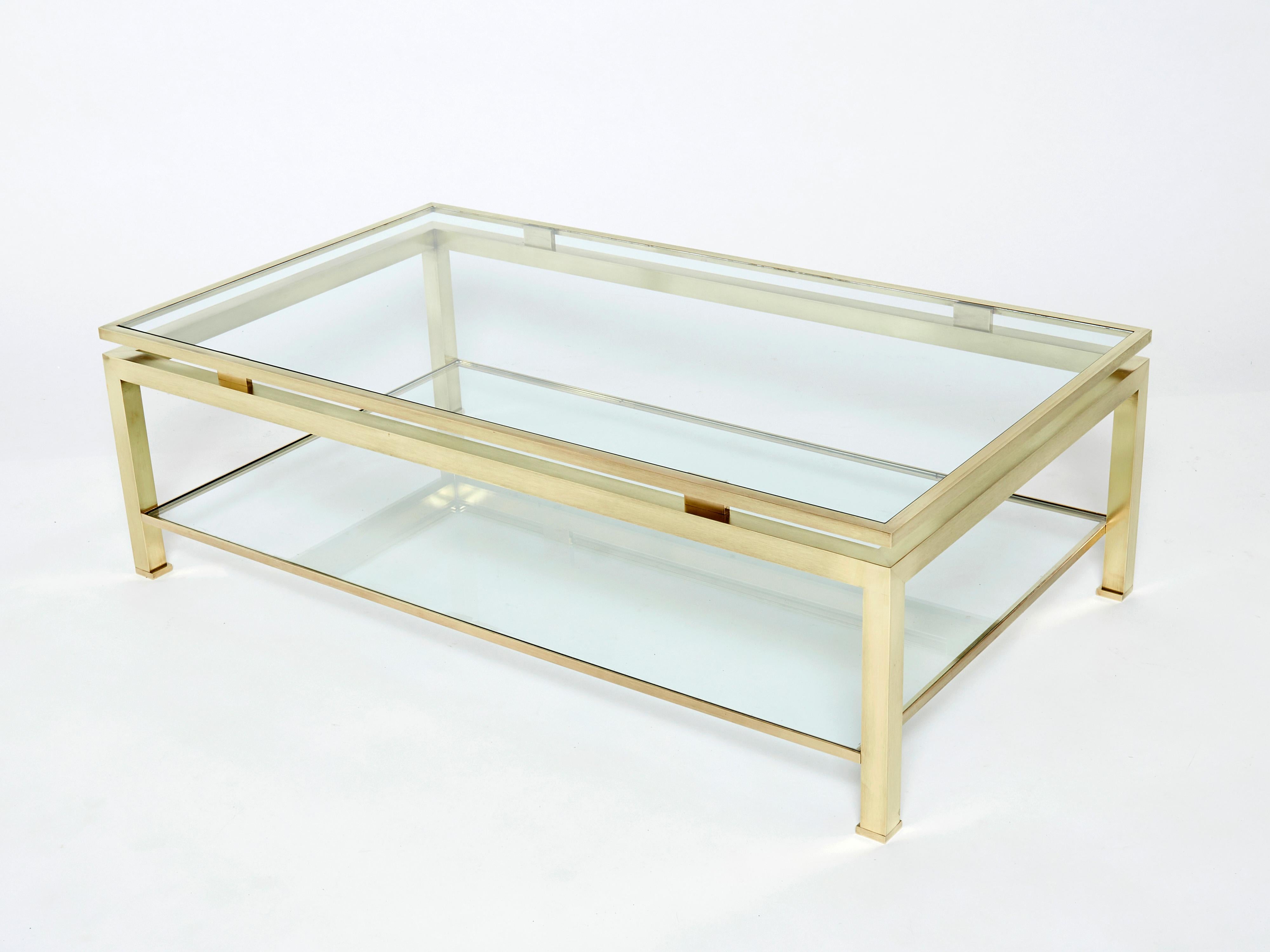 French Brass Two-Tier Coffee Table Guy Lefevre for Maison Jansen 1970s 1