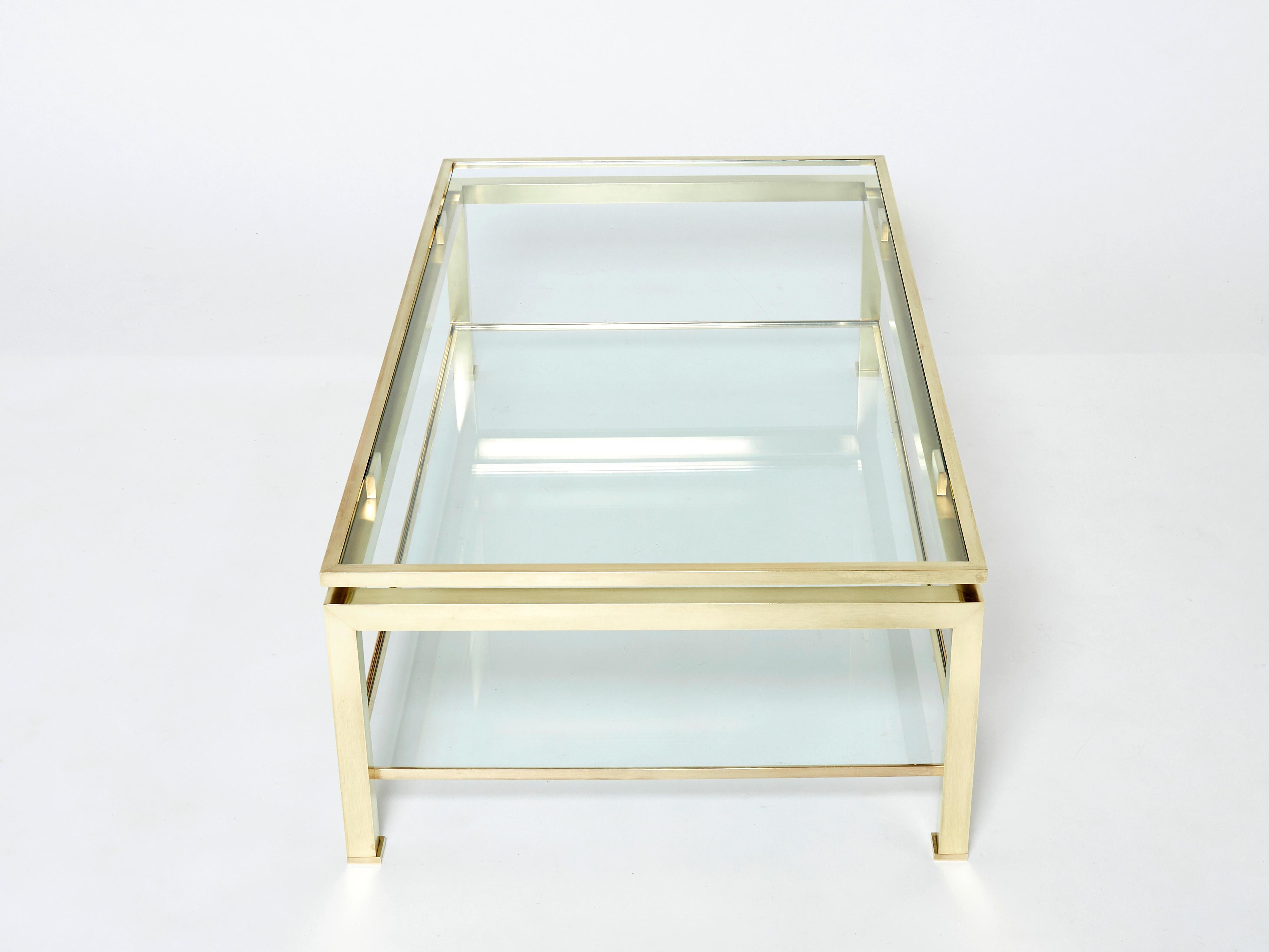 French Brass Two-Tier Coffee Table Guy Lefevre for Maison Jansen 1970s 4