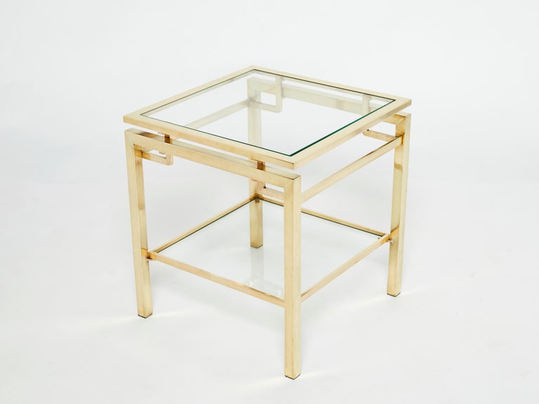 Mid-Century Modern French Brass Two-Tier End Table Guy Lefevre for Maison Jansen, 1970s For Sale