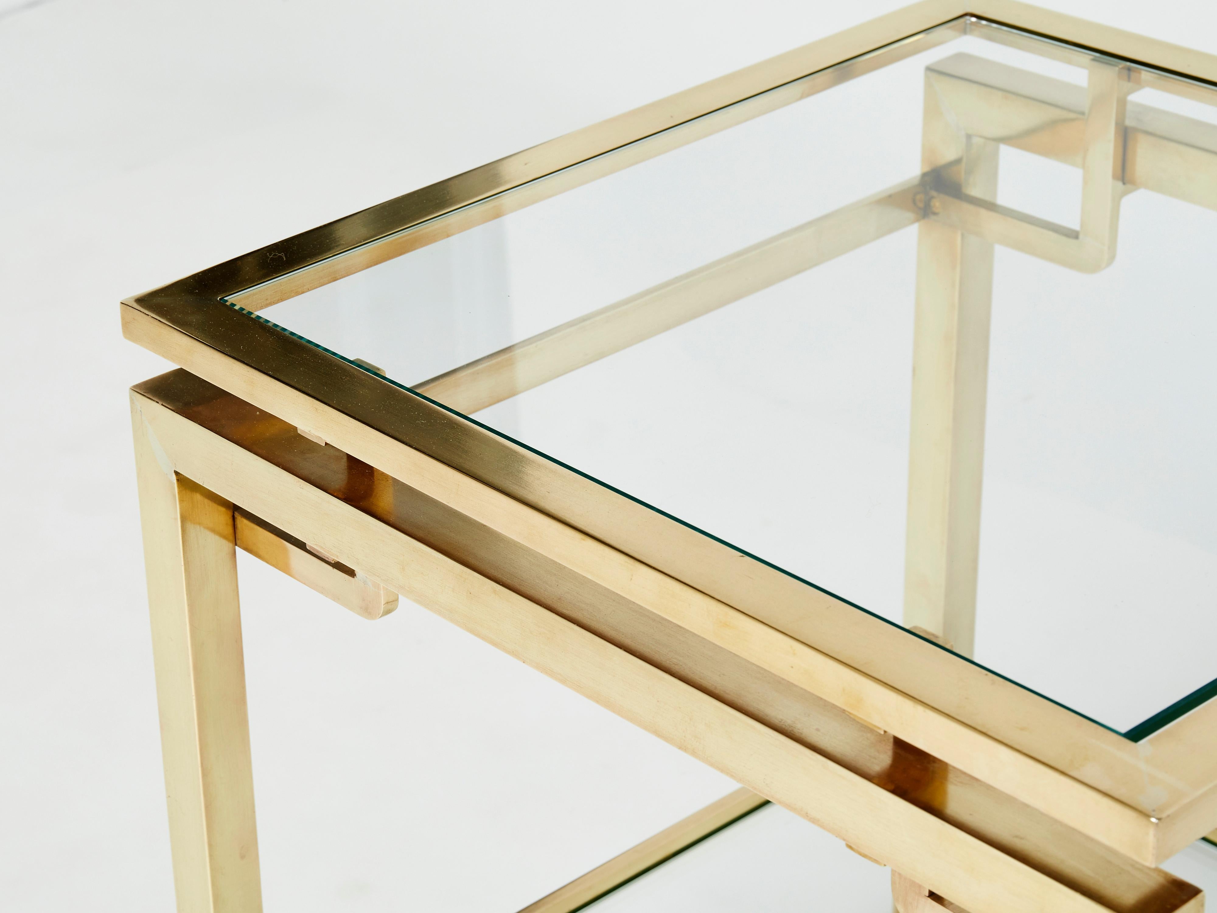 Late 20th Century French Brass Two-Tier End Table Guy Lefevre for Maison Jansen, 1970s