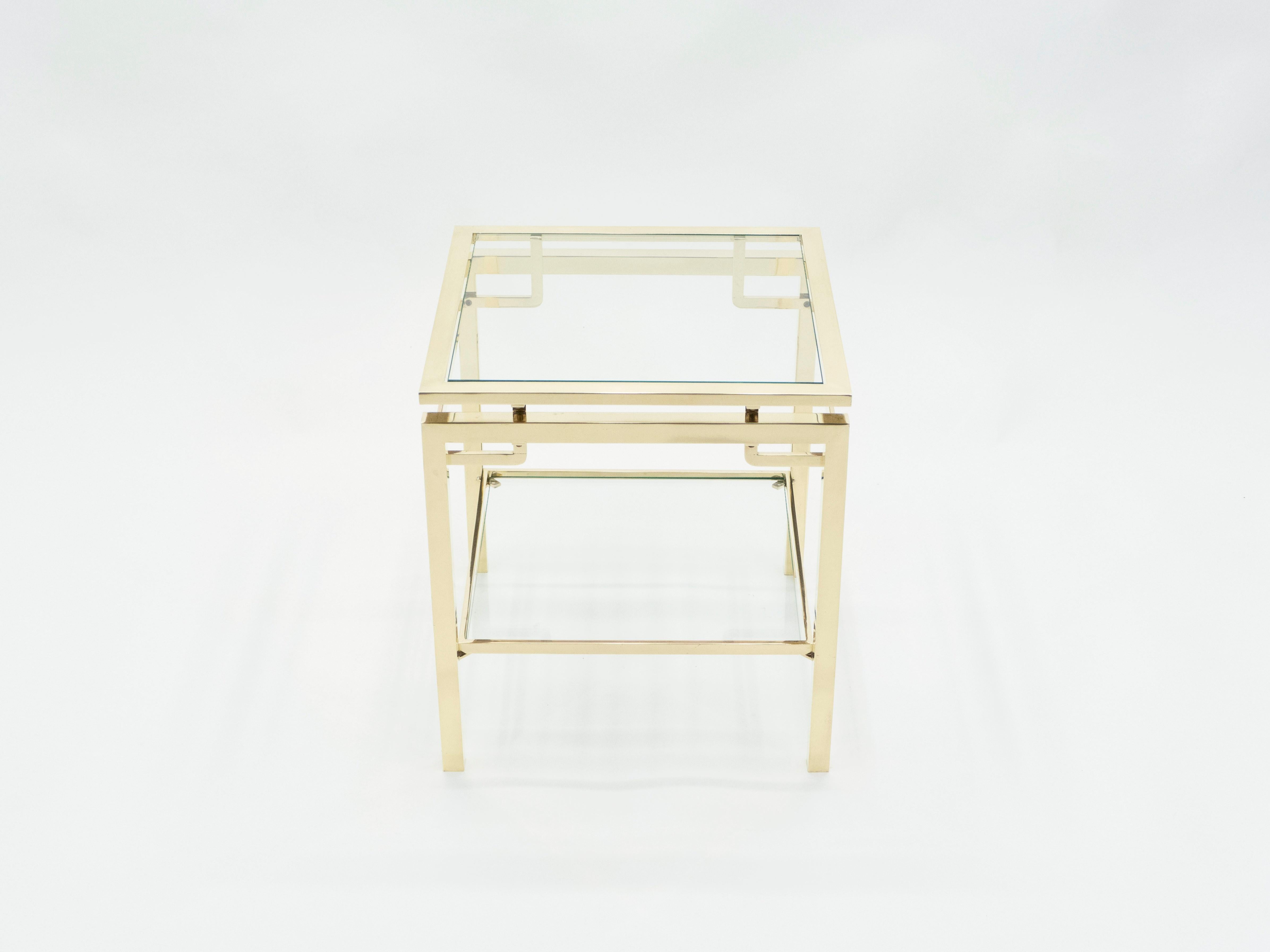 French Brass Two-Tier End Tables Guy Lefevre for Maison Jansen, 1970s 5