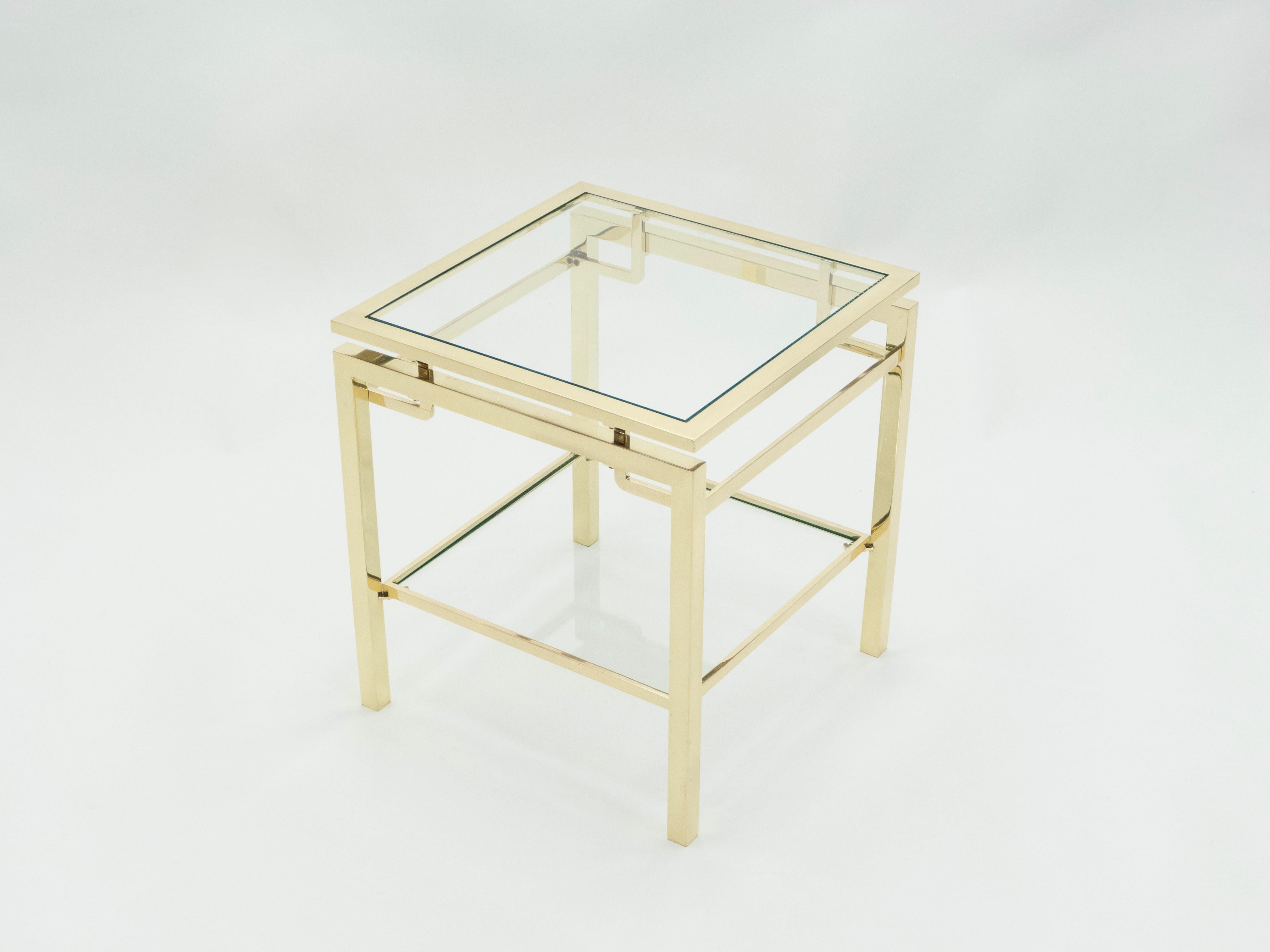 French Brass Two-Tier End Tables Guy Lefevre for Maison Jansen, 1970s 7