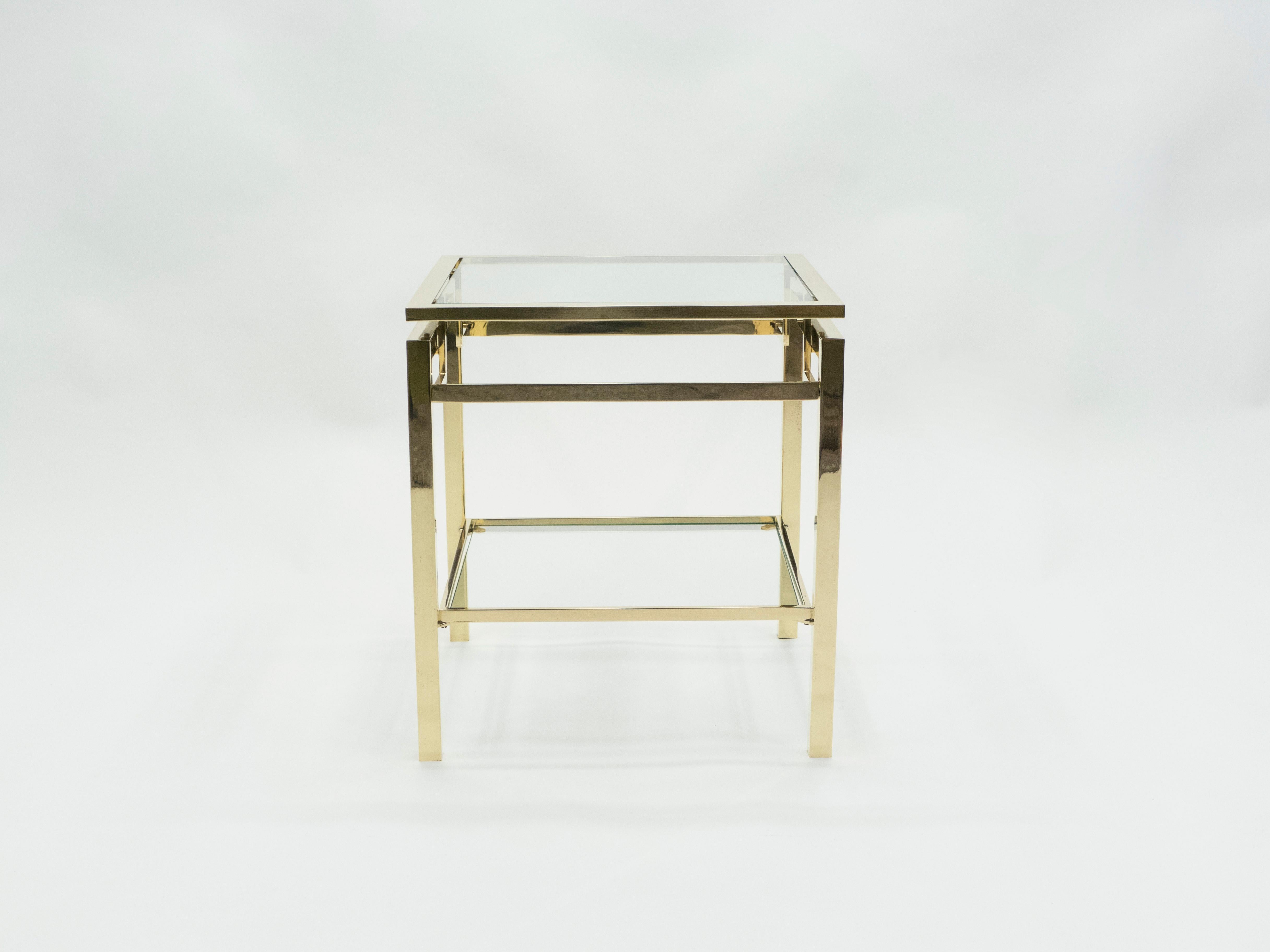 French Brass Two-Tier End Tables Guy Lefevre for Maison Jansen, 1970s 8