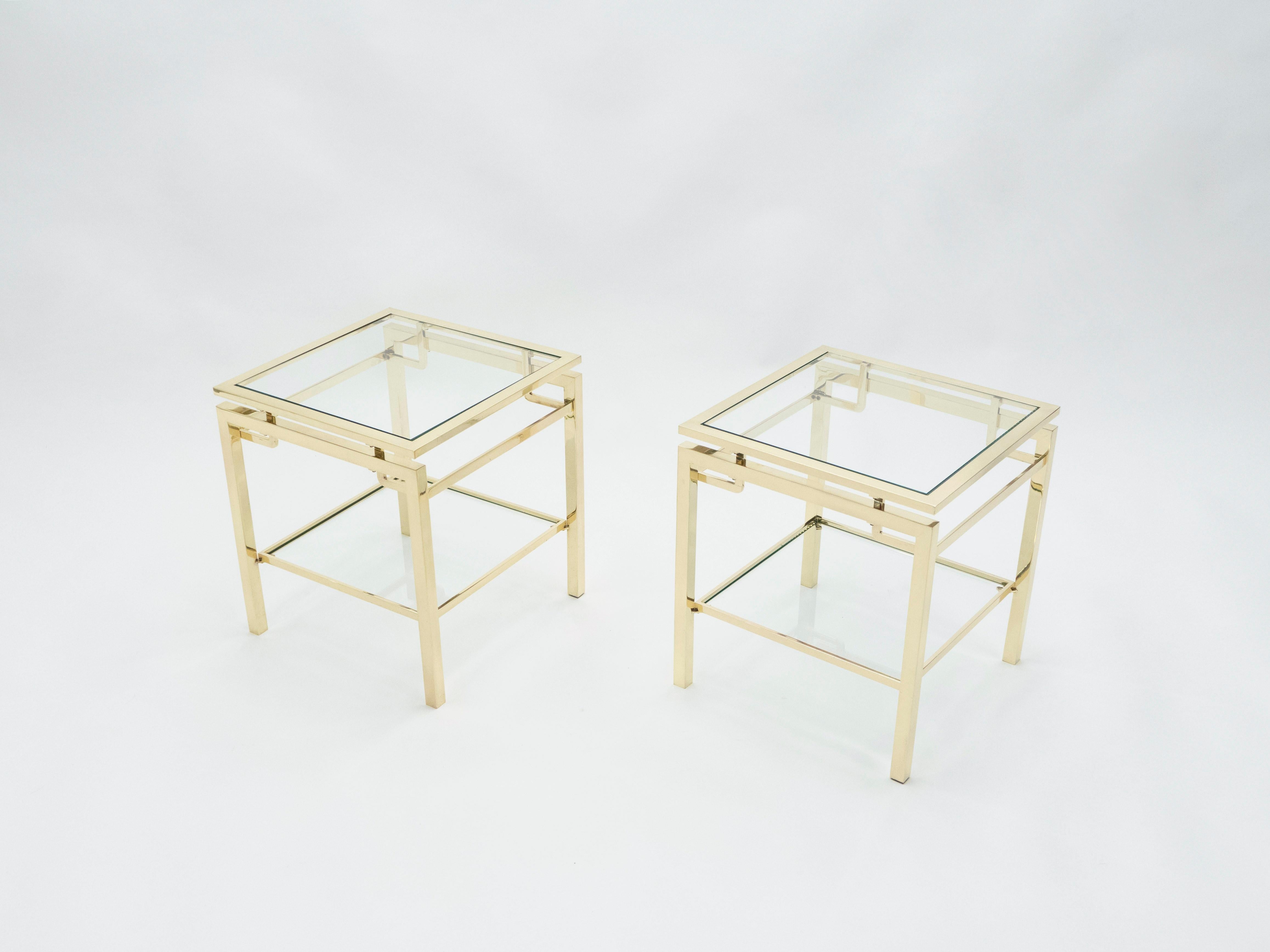 French Brass Two-Tier End Tables Guy Lefevre for Maison Jansen, 1970s In Good Condition In Paris, IDF