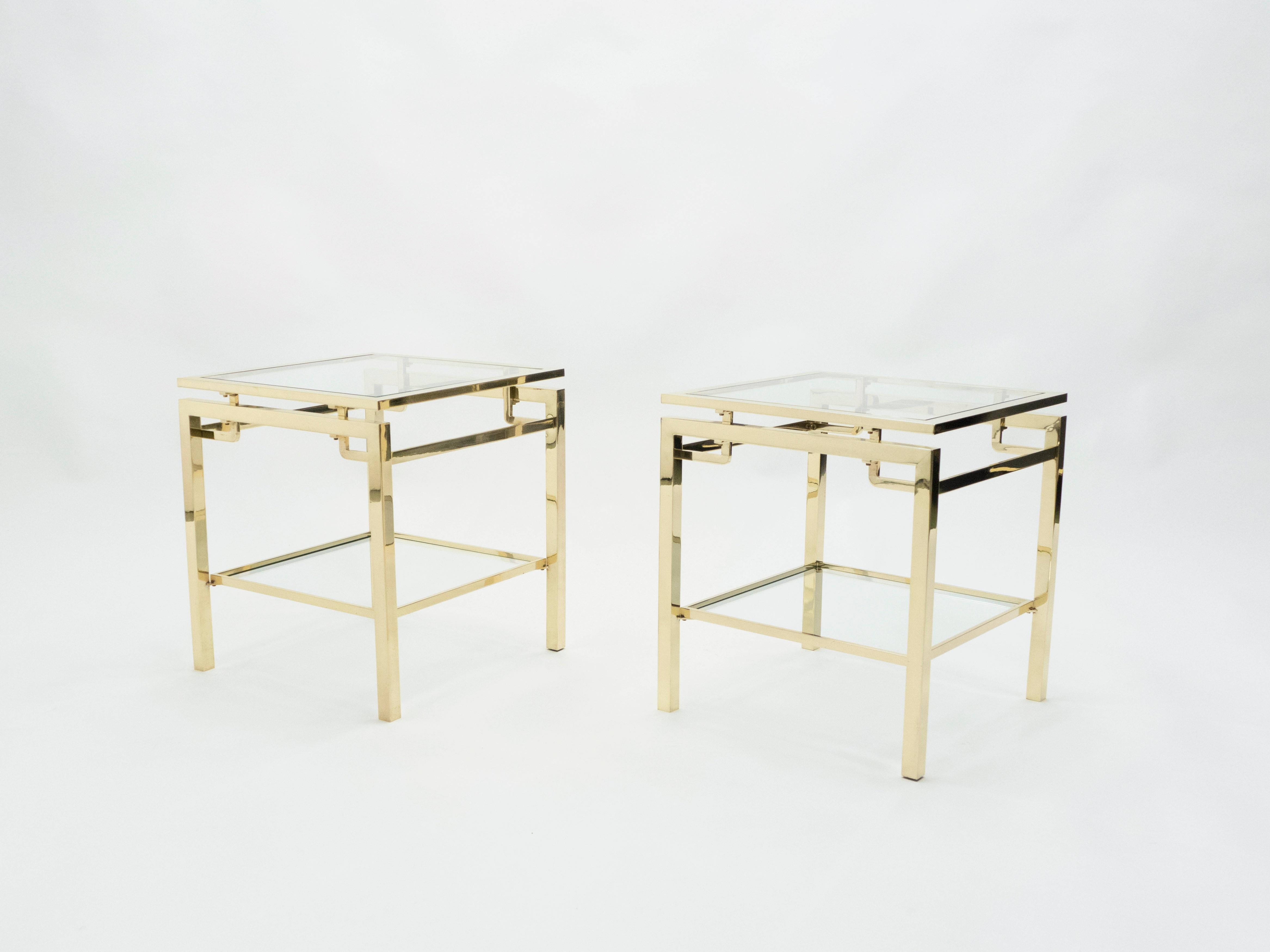 Late 20th Century French Brass Two-Tier End Tables Guy Lefevre for Maison Jansen, 1970s