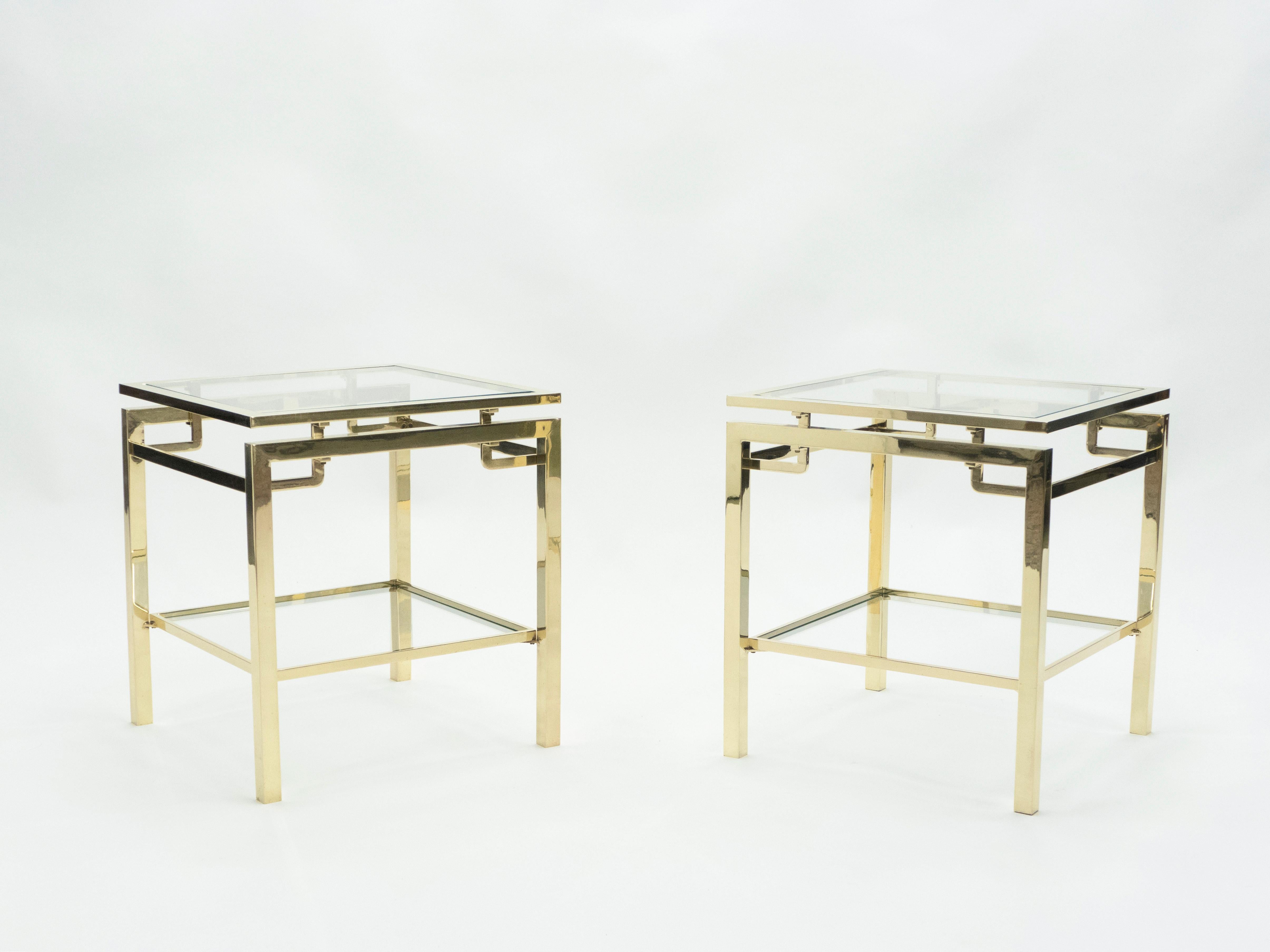 French Brass Two-Tier End Tables Guy Lefevre for Maison Jansen, 1970s 1