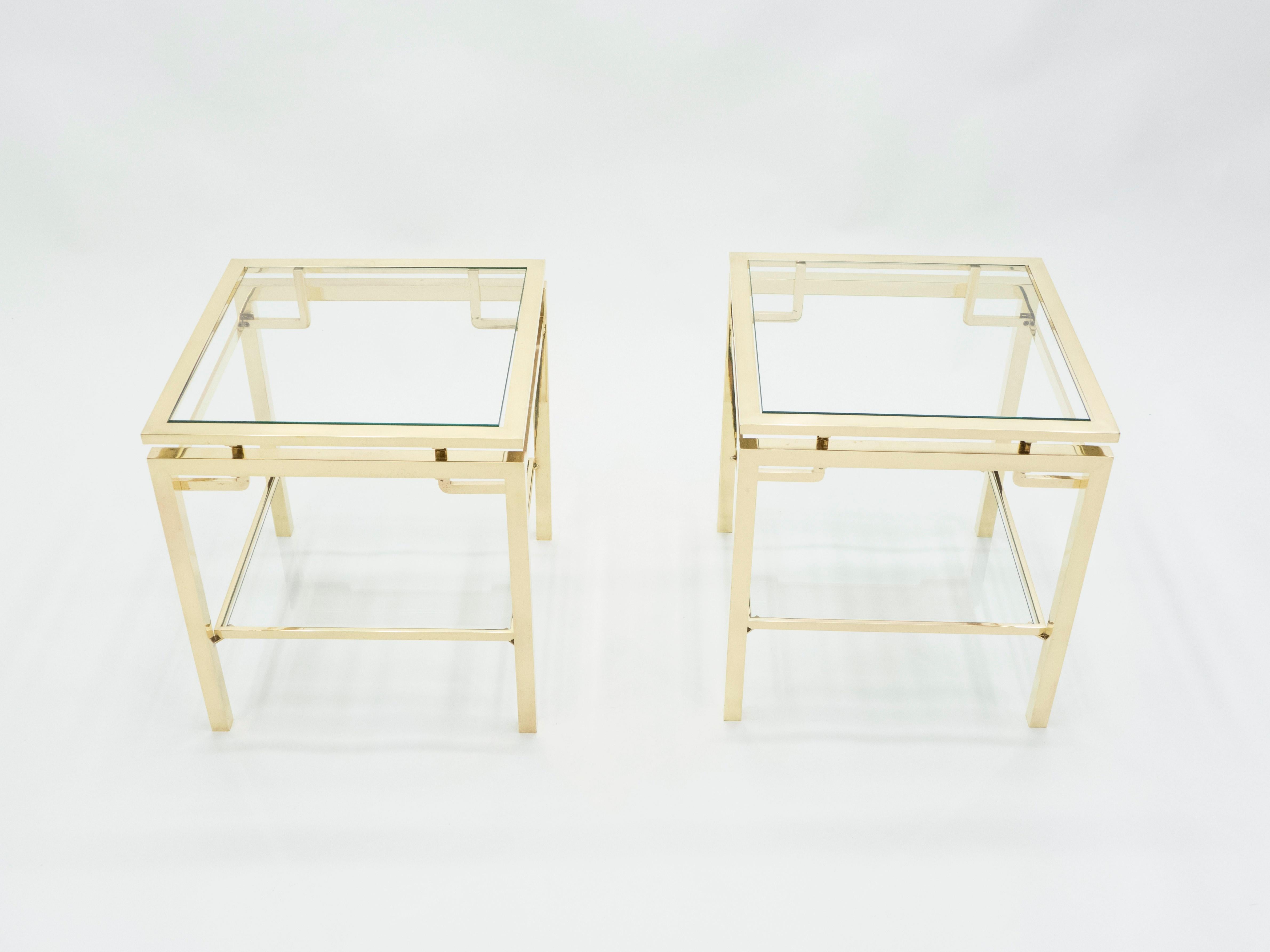 French Brass Two-Tier End Tables Guy Lefevre for Maison Jansen, 1970s 2