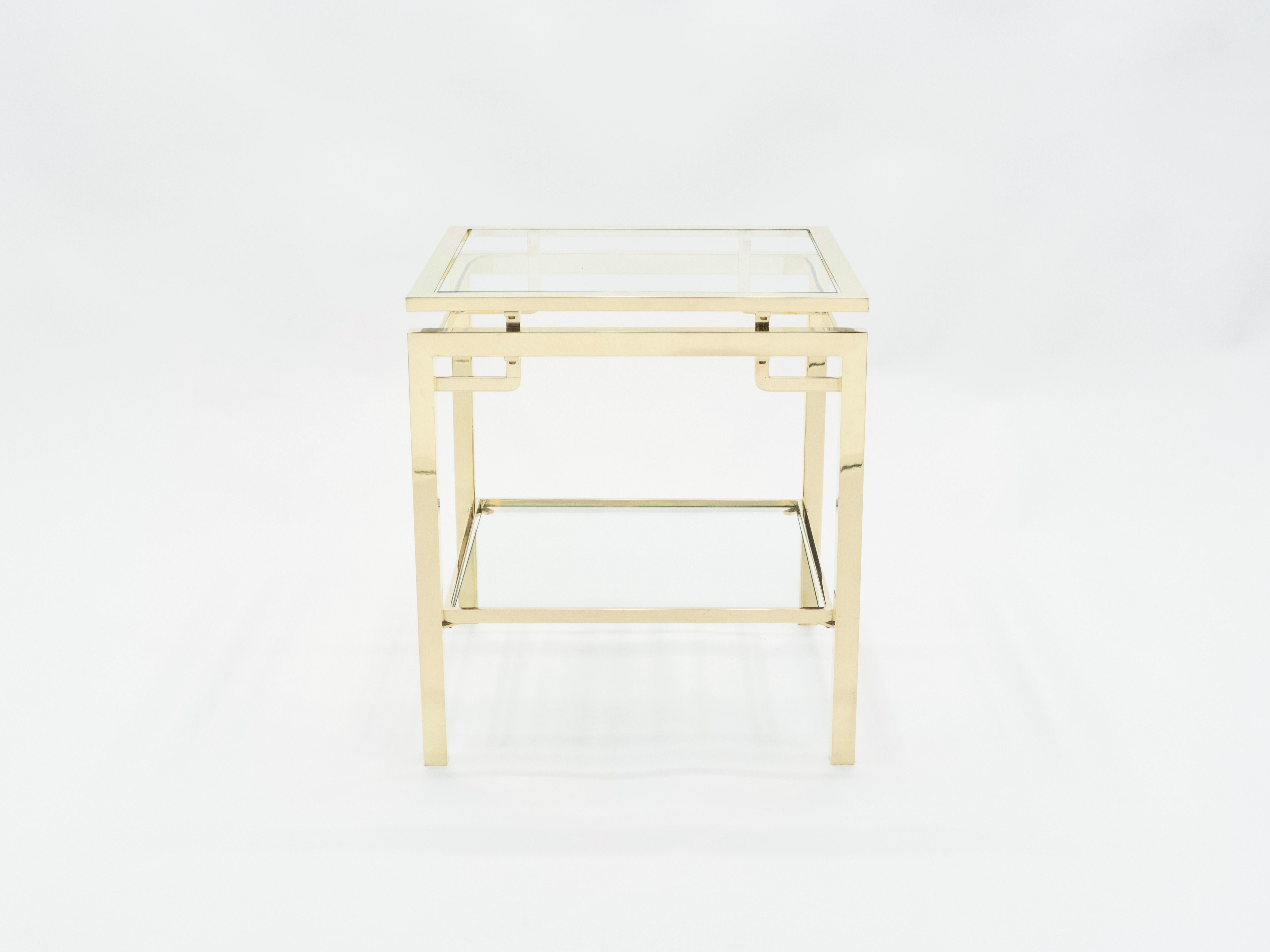 French Brass Two-Tier End Tables Guy Lefevre for Maison Jansen, 1970s 4