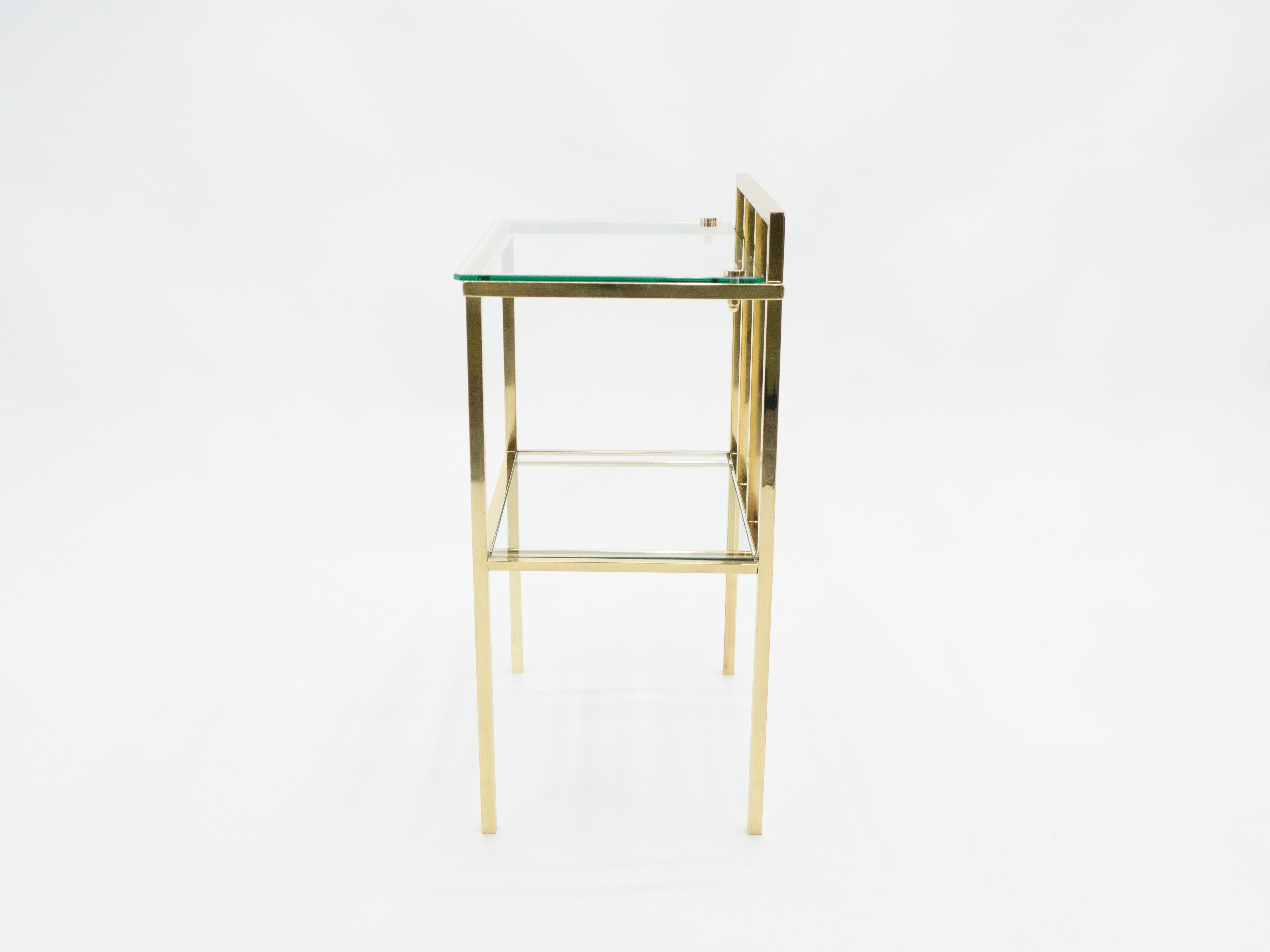 French Brass Two-Tier Glass End Tables Attributed to Marc du Plantier, 1960s For Sale 4