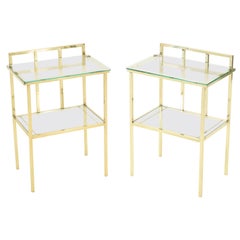 Vintage French Brass Two-Tier Glass End Tables Attributed to Marc du Plantier, 1960s