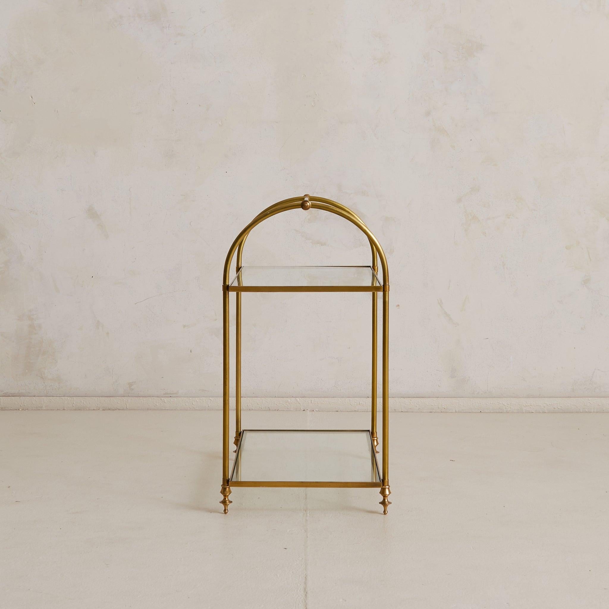 French Brass Two-Tier Side Table in the Manner of Maison Jansen, 1940s In Good Condition For Sale In Chicago, IL