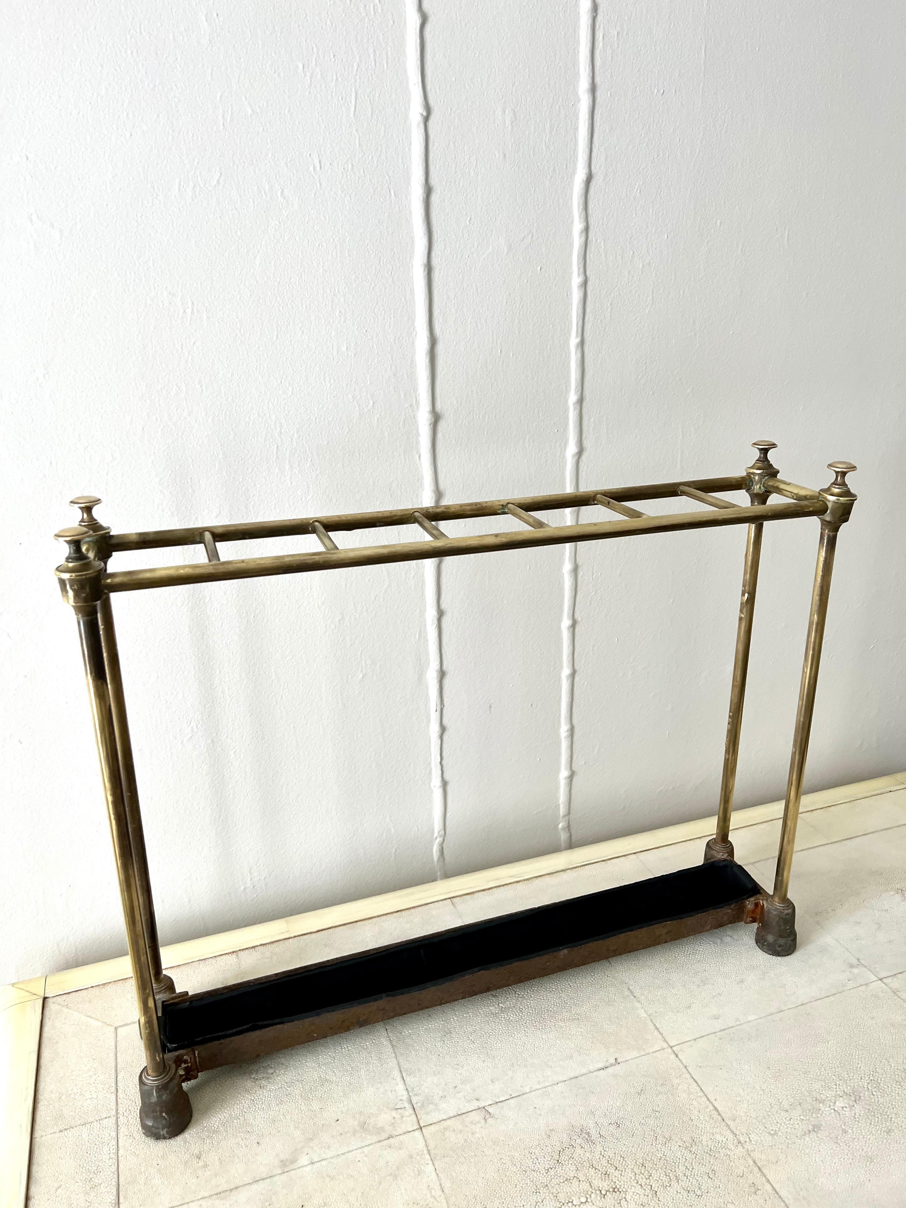 Patinated French Brass Umbrella Stand