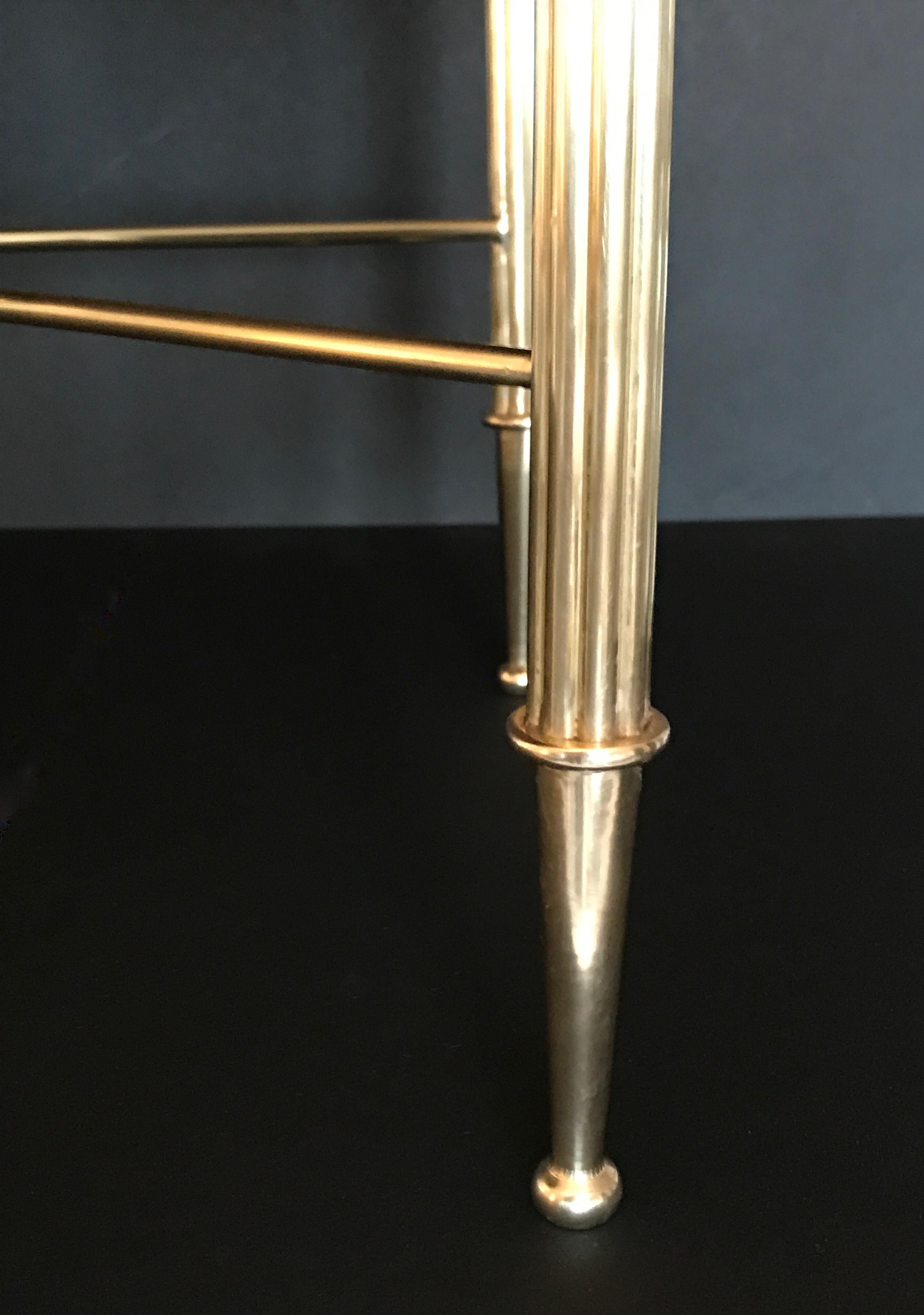 French Brass Upholstered Bench or Stool with Reeded Legs For Sale 9