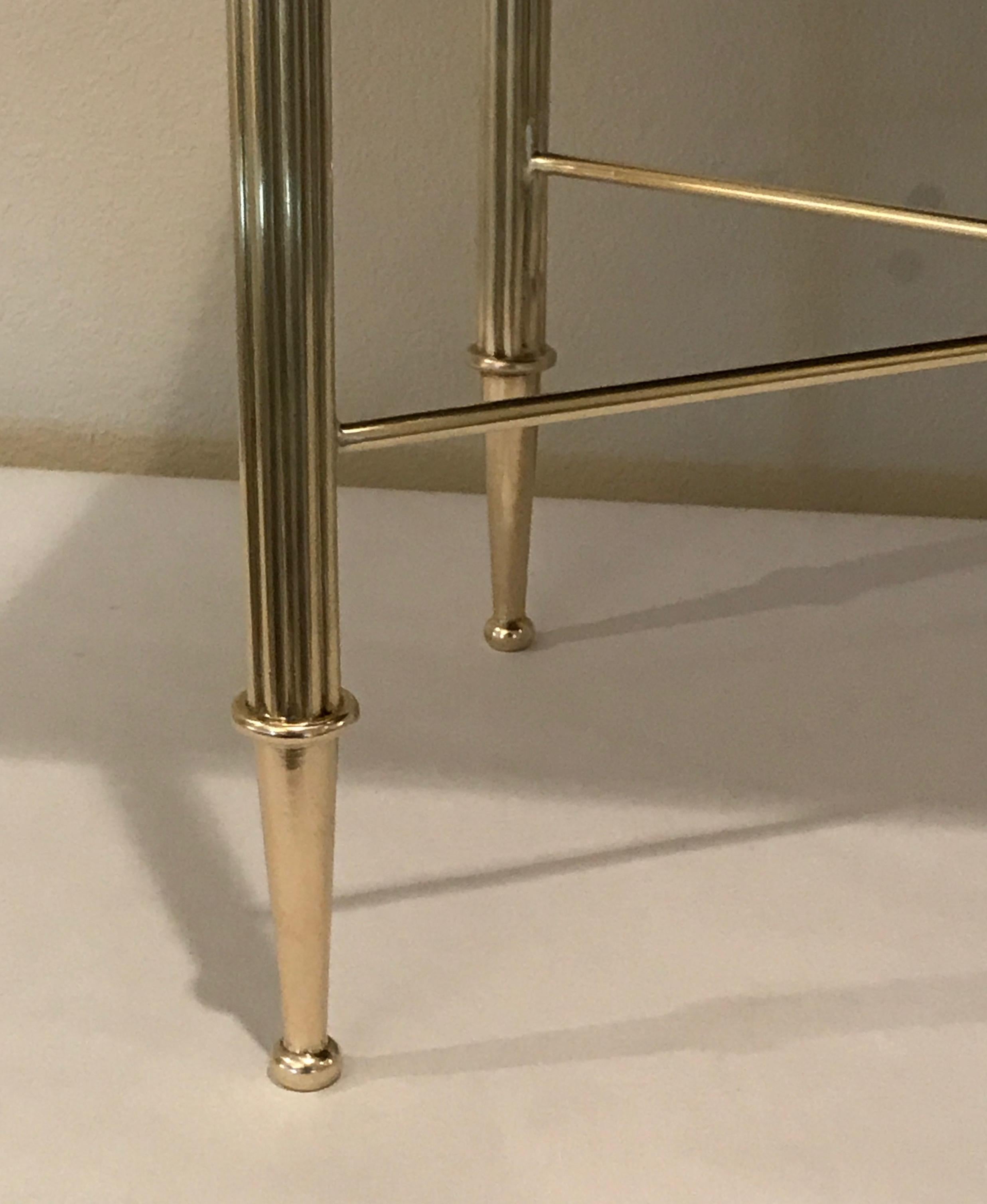 French Brass Upholstered Bench or Stool with Reeded Legs In Good Condition For Sale In Dallas, TX