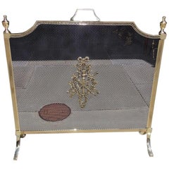 French Brass Urn Finial Decorative Floral and Ribbon Fire Screen, Circa 1880