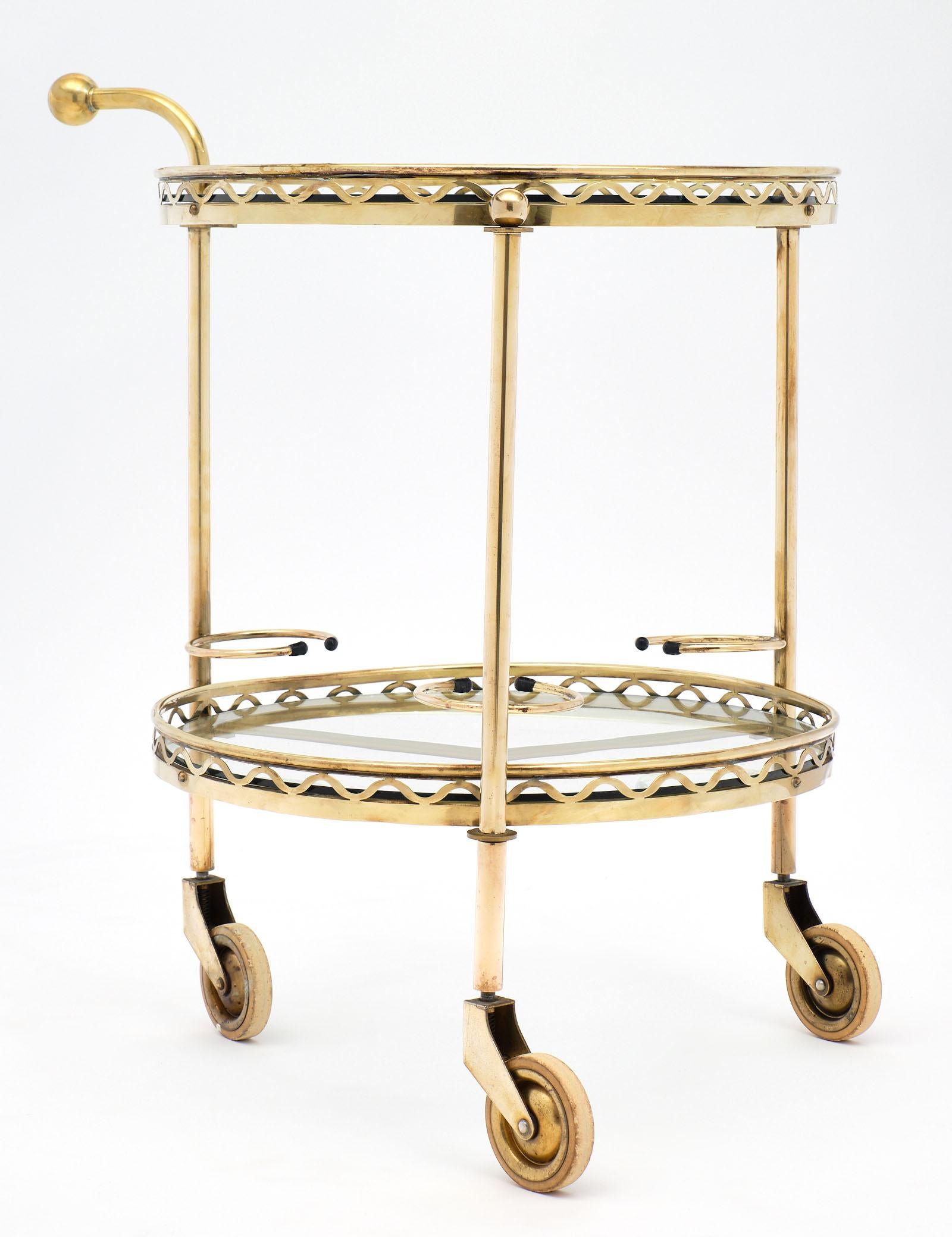 French Brass Vintage Bar Cart In Good Condition In Austin, TX