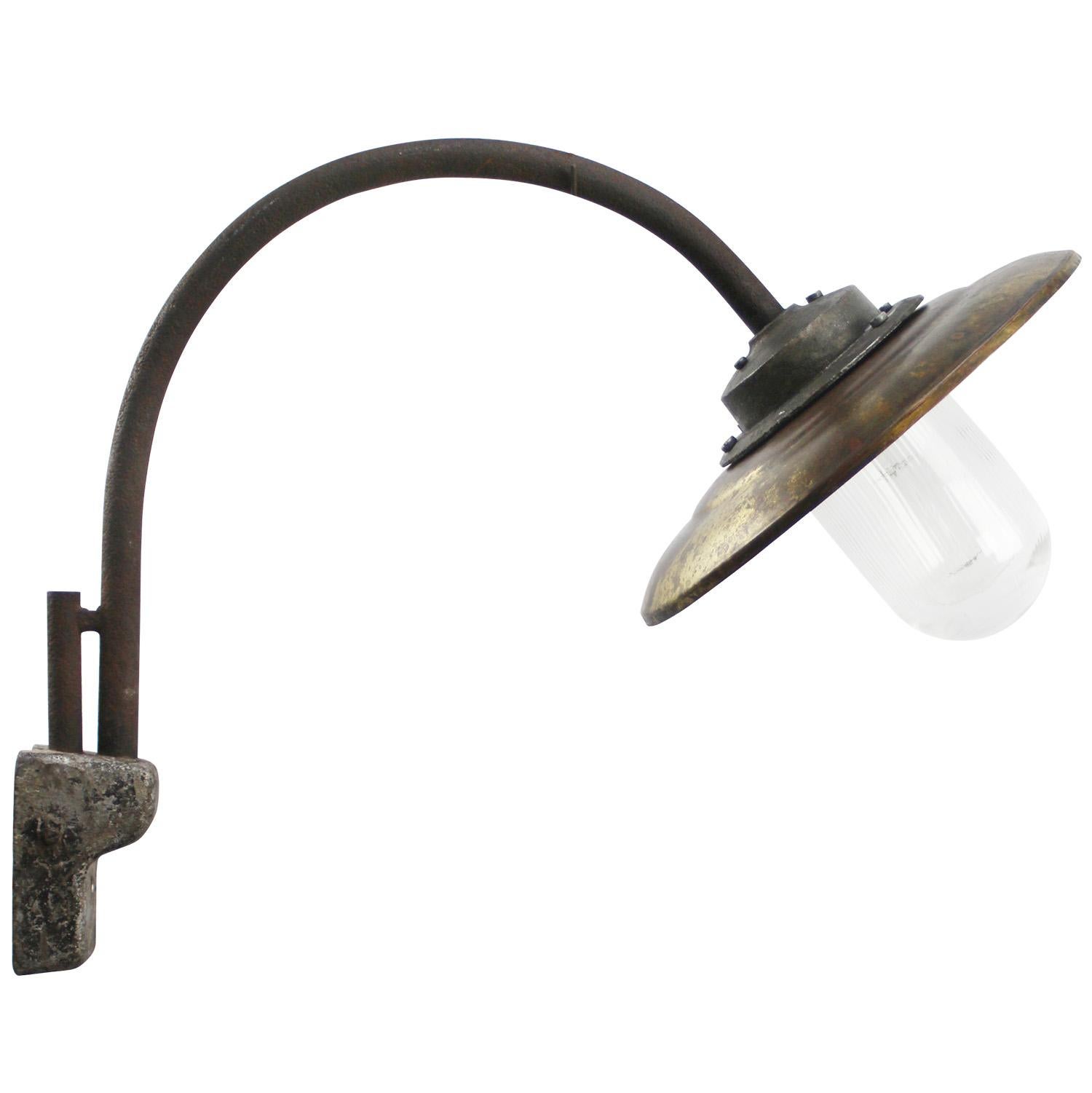 French Brass Vintage Industrial Cast Iron Clear Glass Scones Wall Lights For Sale 2