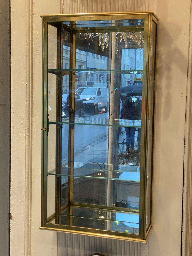 20th Century French Brass Wall Display Cabinet, Early 1900s
