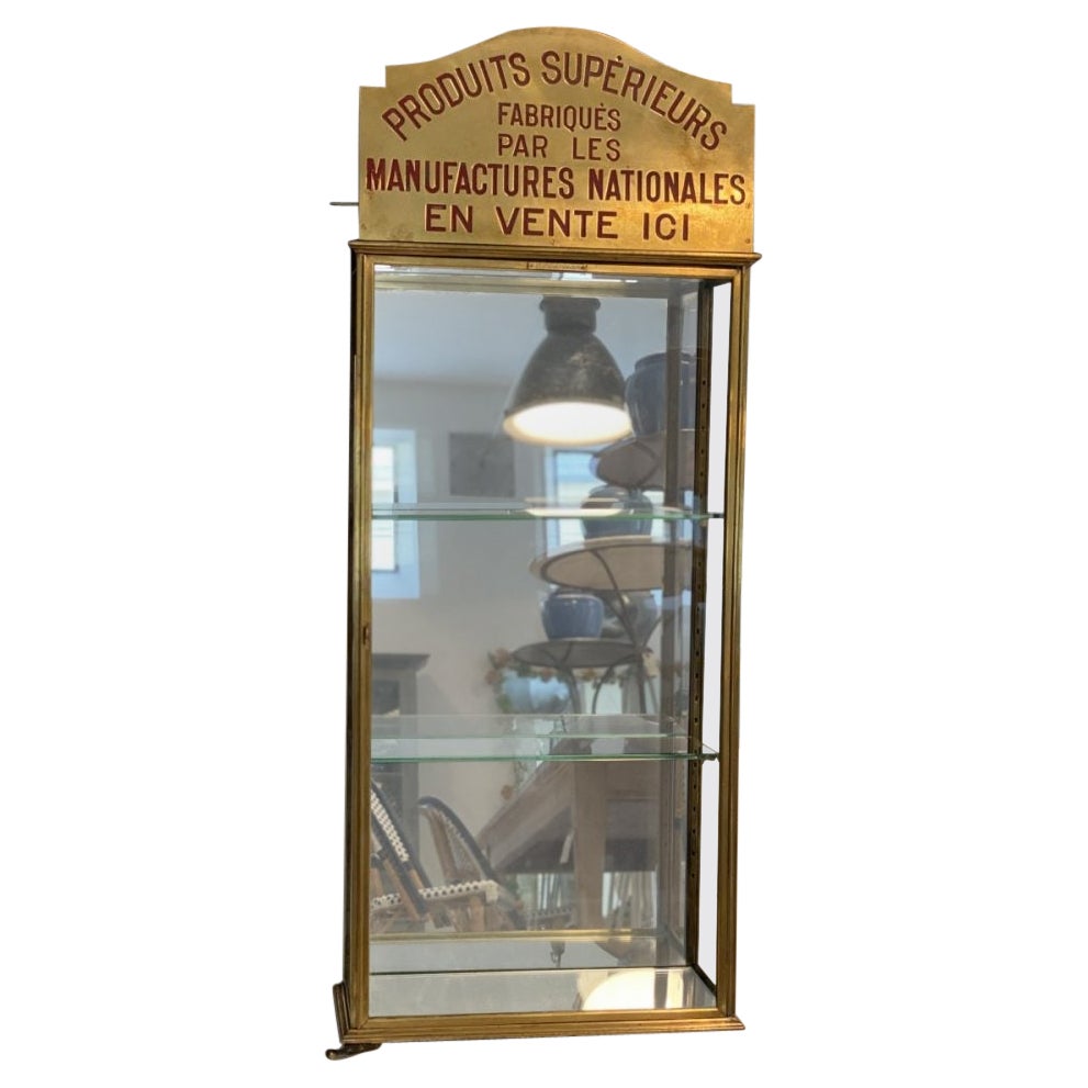French Brass Wall Display Cabinet, Early 1900s