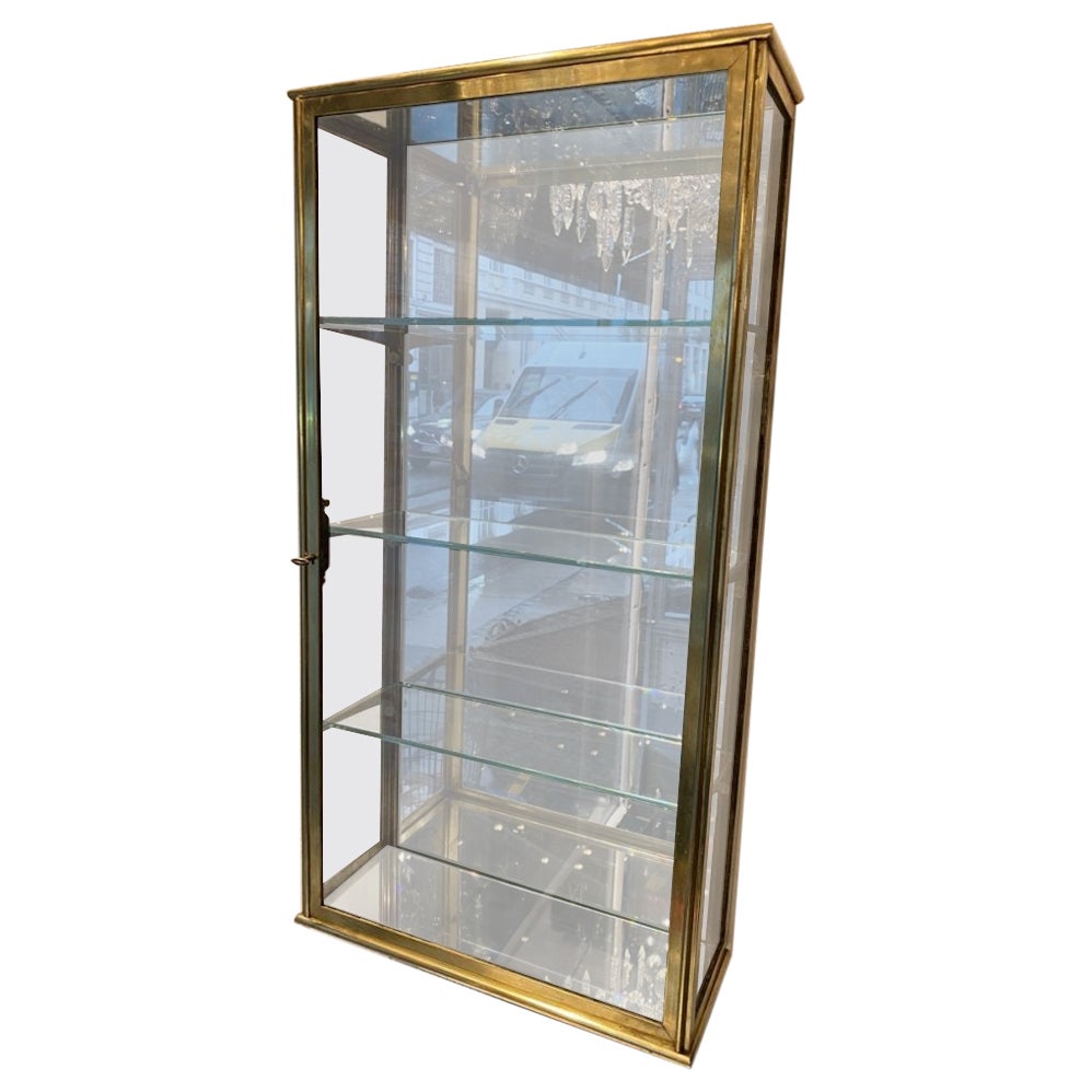 French Brass Wall Display Cabinet, Early 1900s