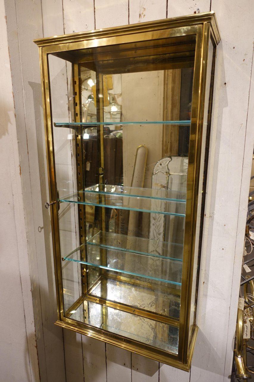 French Brass Wall Display Cabinet, Early 20th Century 1