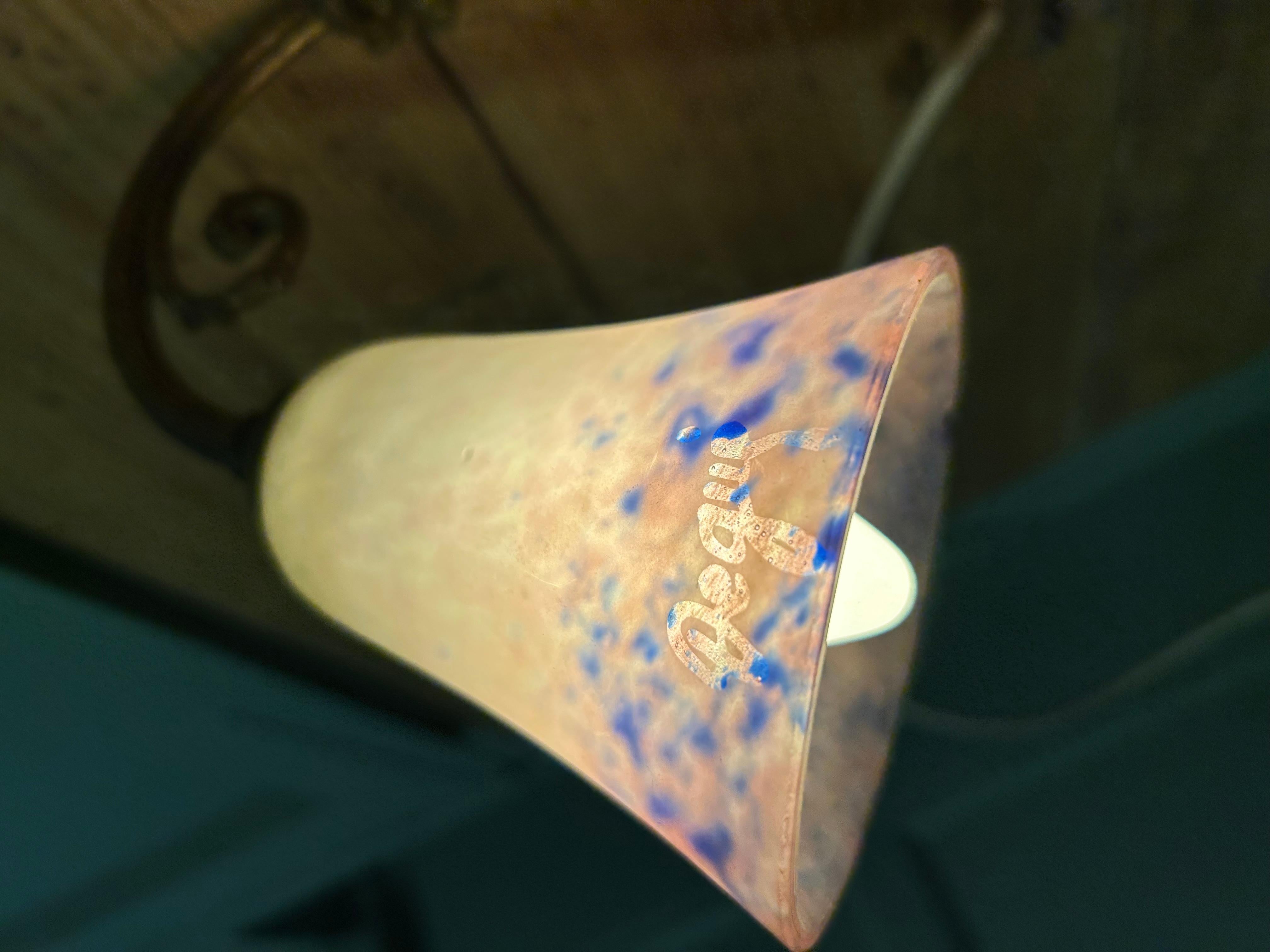 French Brass Wall Light with Original Dugué Glass Shade For Sale 1