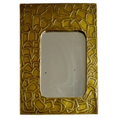 French Brass Wall Mirror, Sculptural Design, Repoussé Technique, 1960s