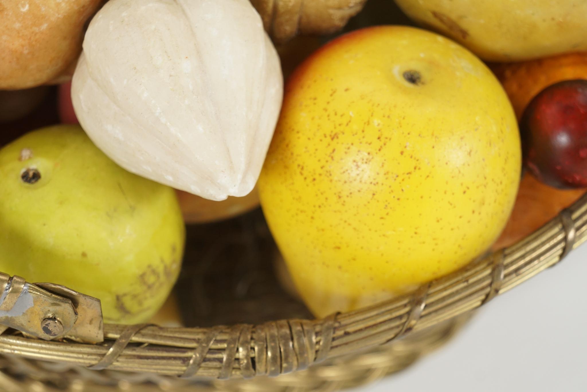 French Brass Wire Basket with Carved Stone Fruit from Estate of Bunny Mellon 3