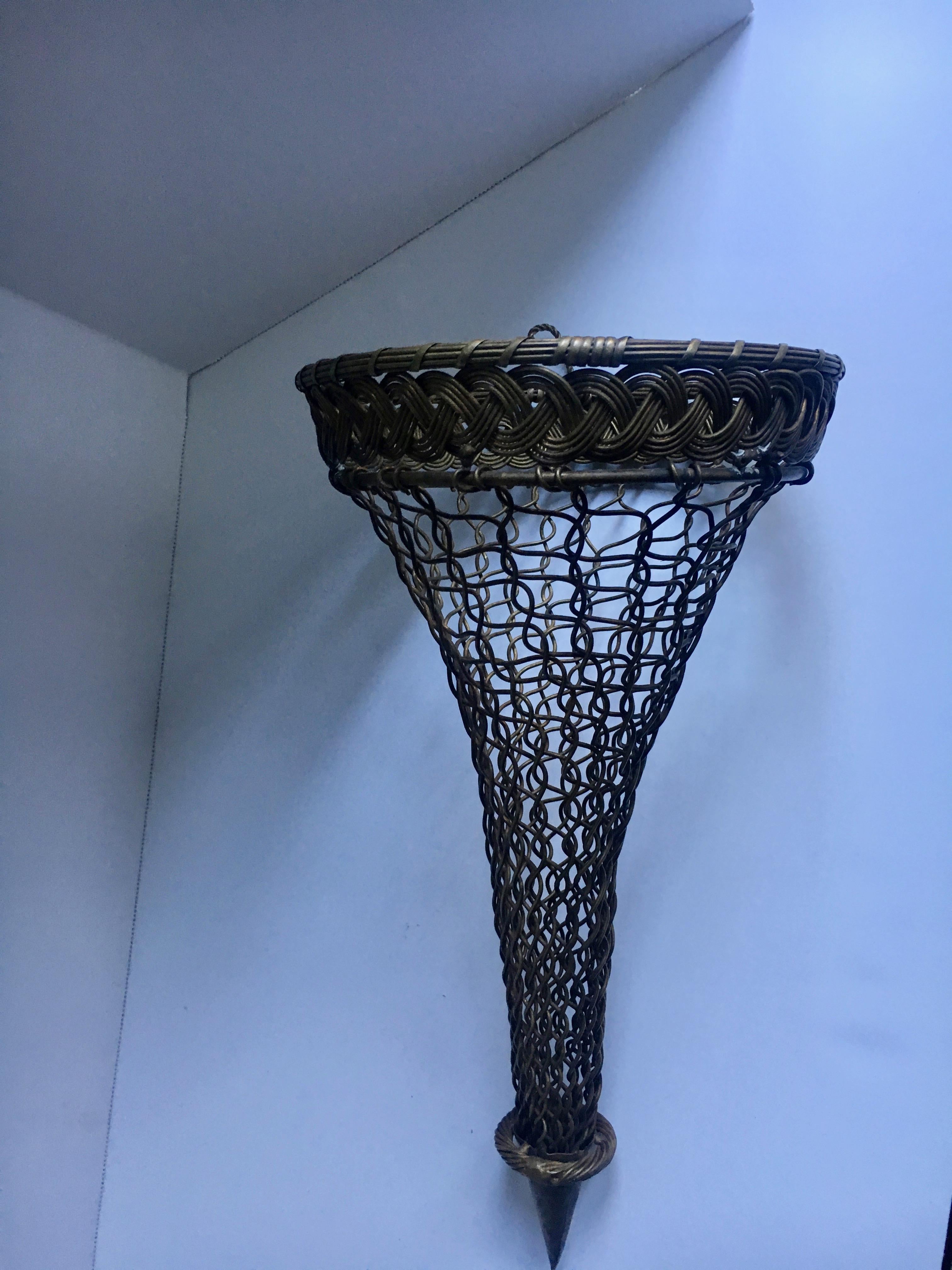 French Brass Woven Wall Pocket In Good Condition For Sale In Los Angeles, CA