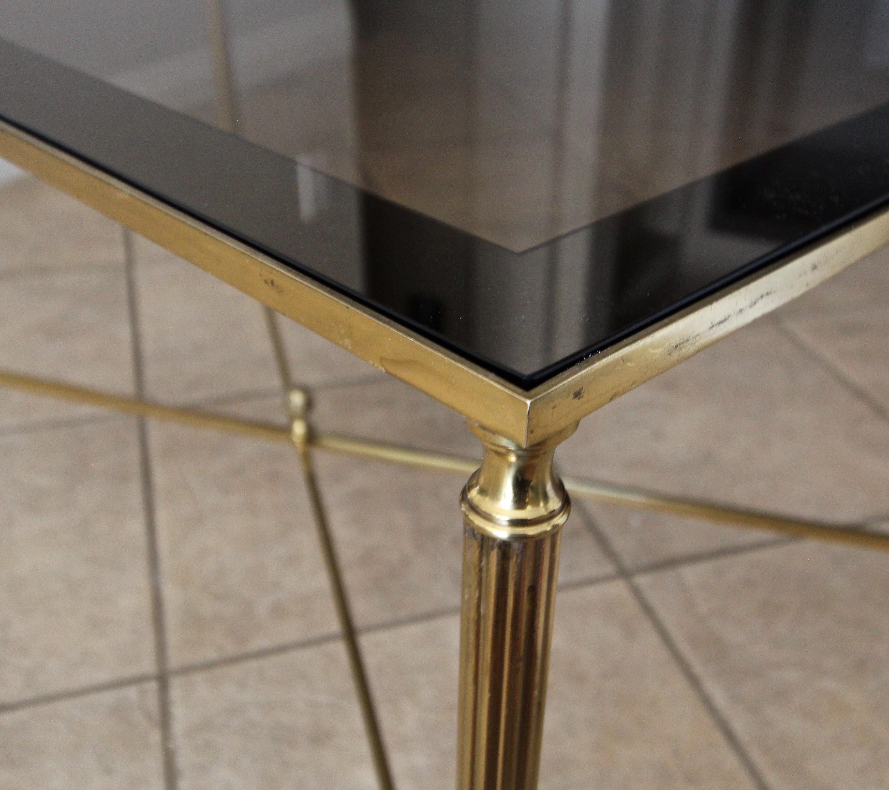 French Brass X Base Coffee Cocktail Table For Sale 7