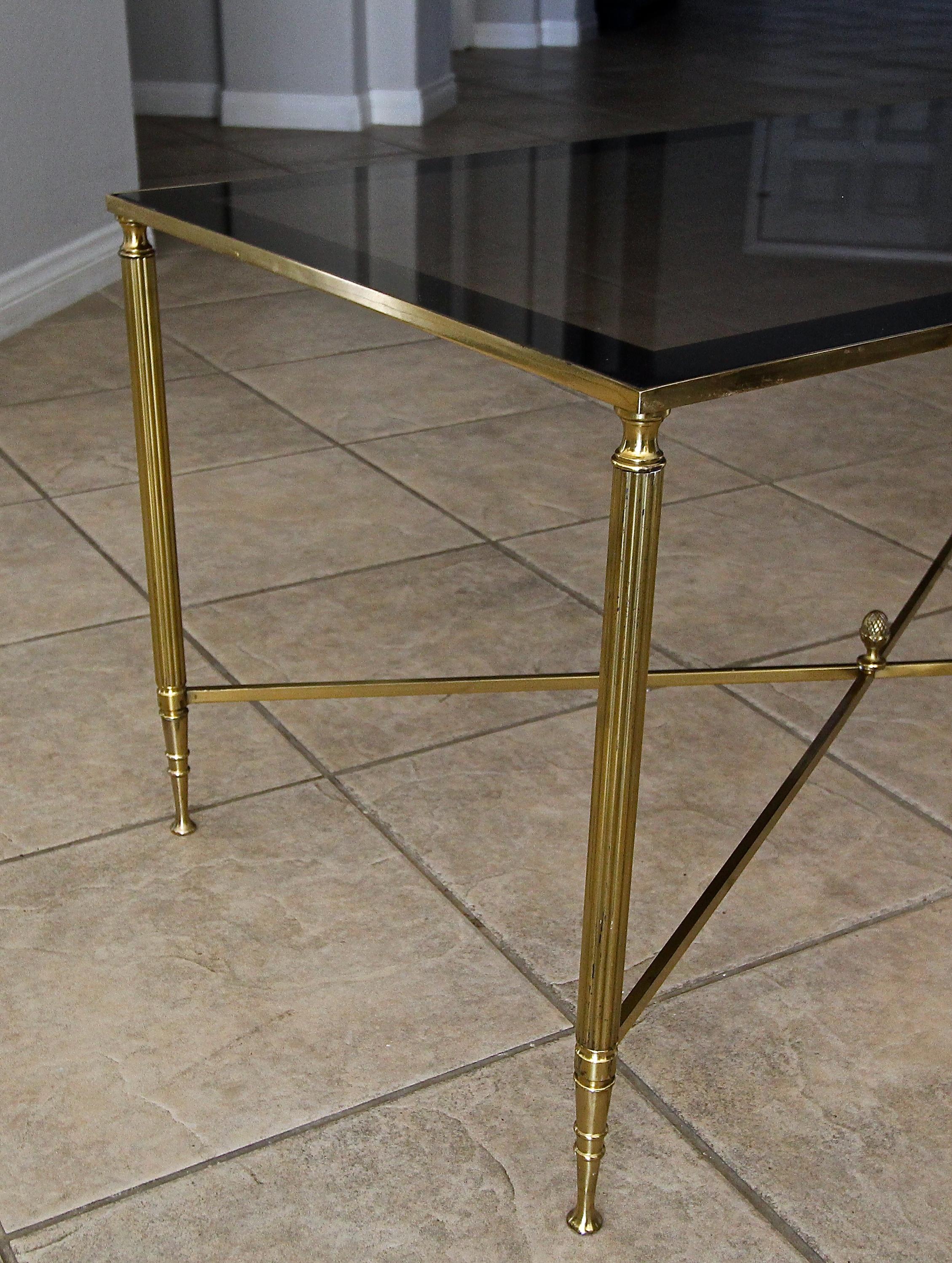 French Brass X Base Coffee Cocktail Table For Sale 8