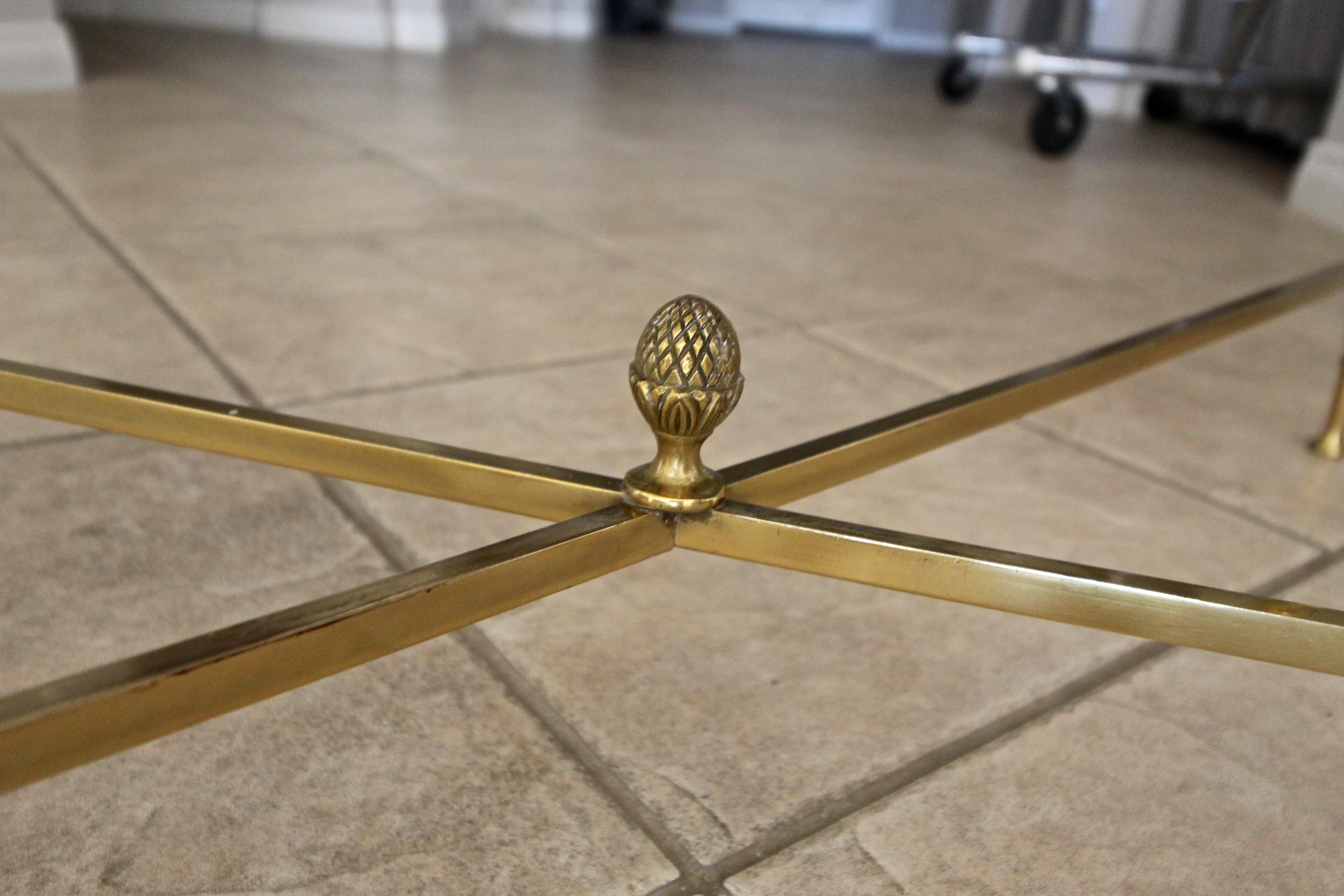 French Brass X Base Coffee Cocktail Table For Sale 9