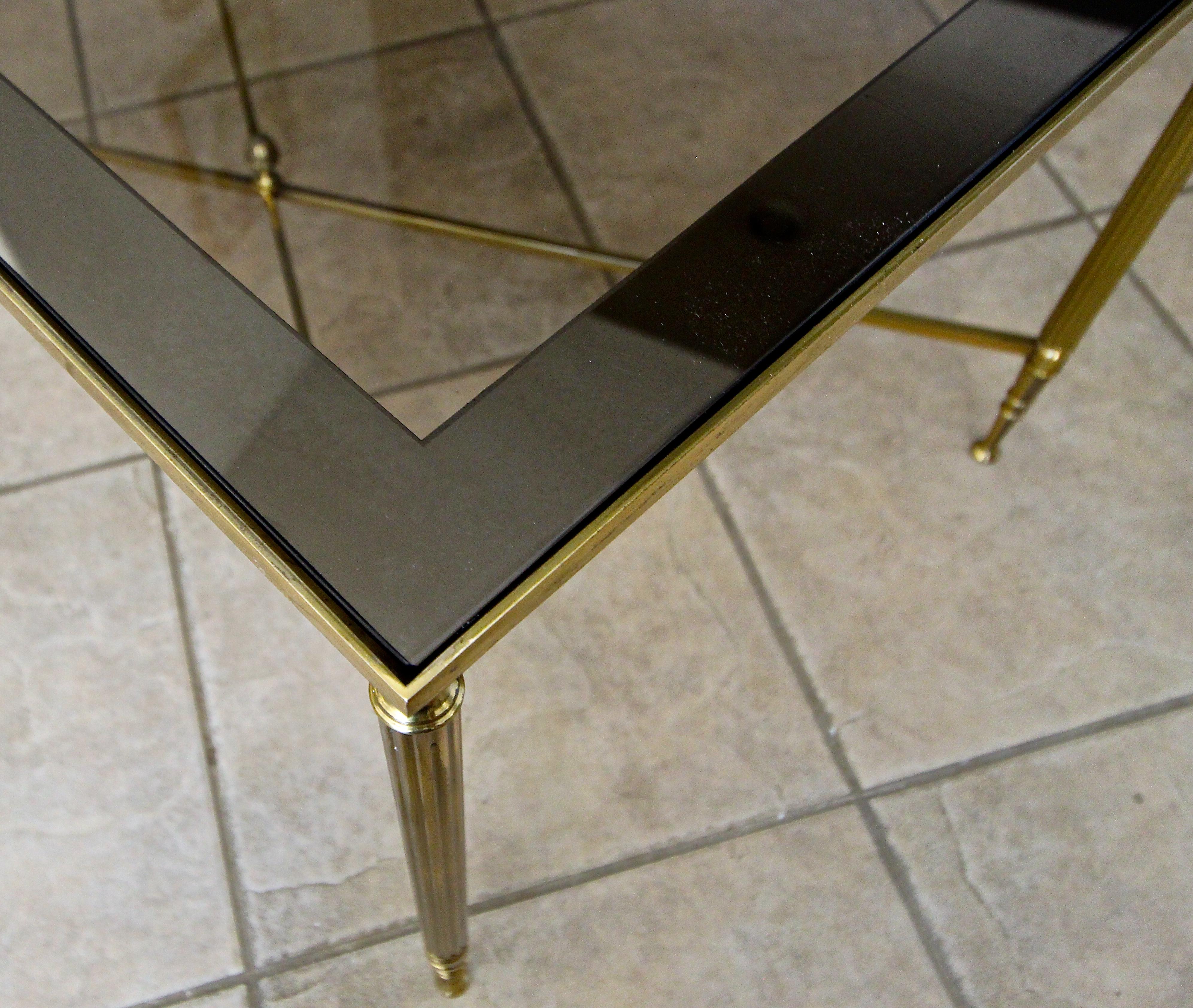 French Brass X Base Coffee Cocktail Table For Sale 10