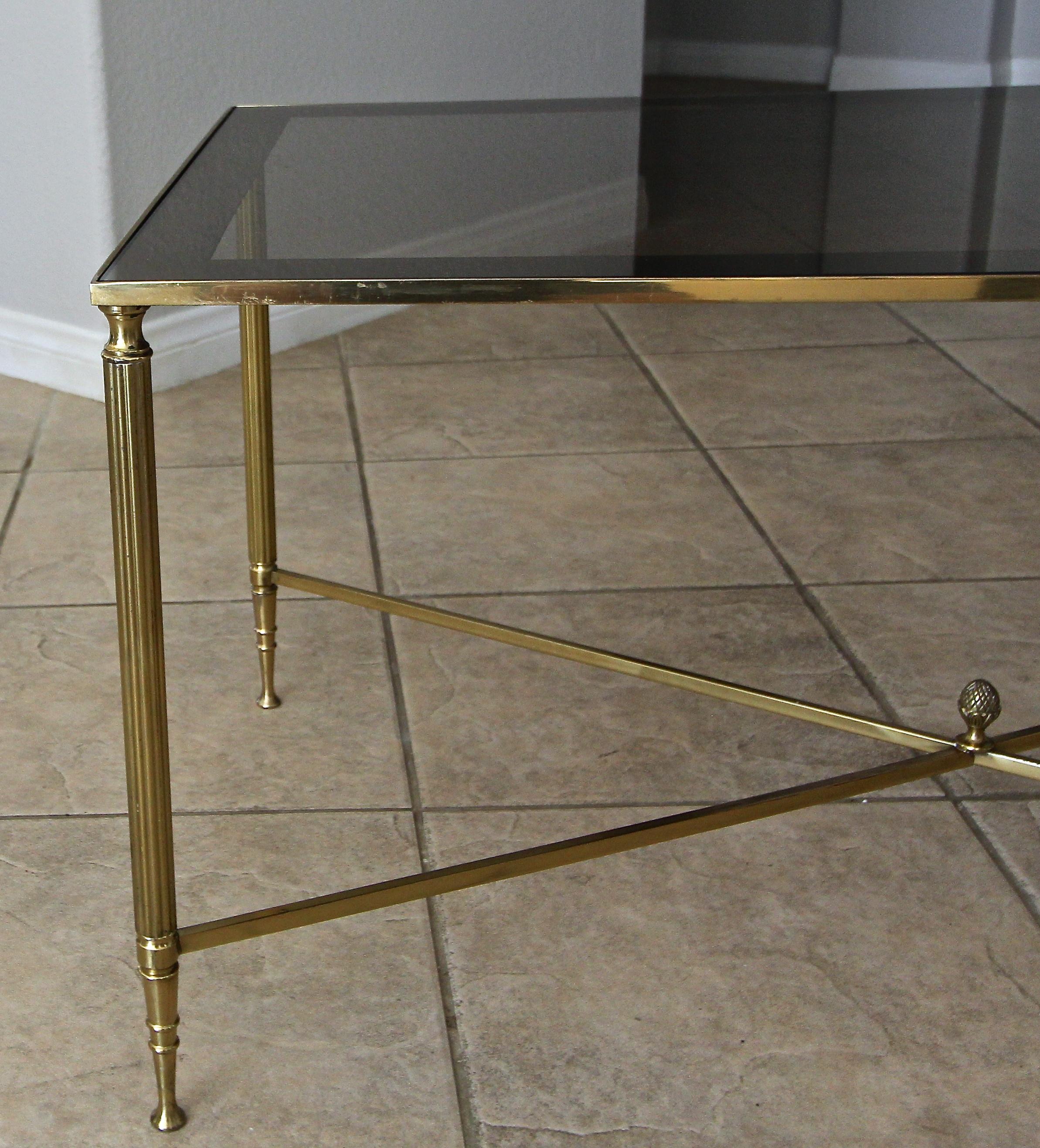 French Brass X Base Coffee Cocktail Table For Sale 5