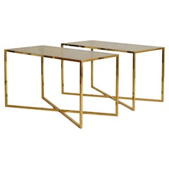 French Brass X-Base Desk with Smoked Glass Top, 1970s - 2 Available