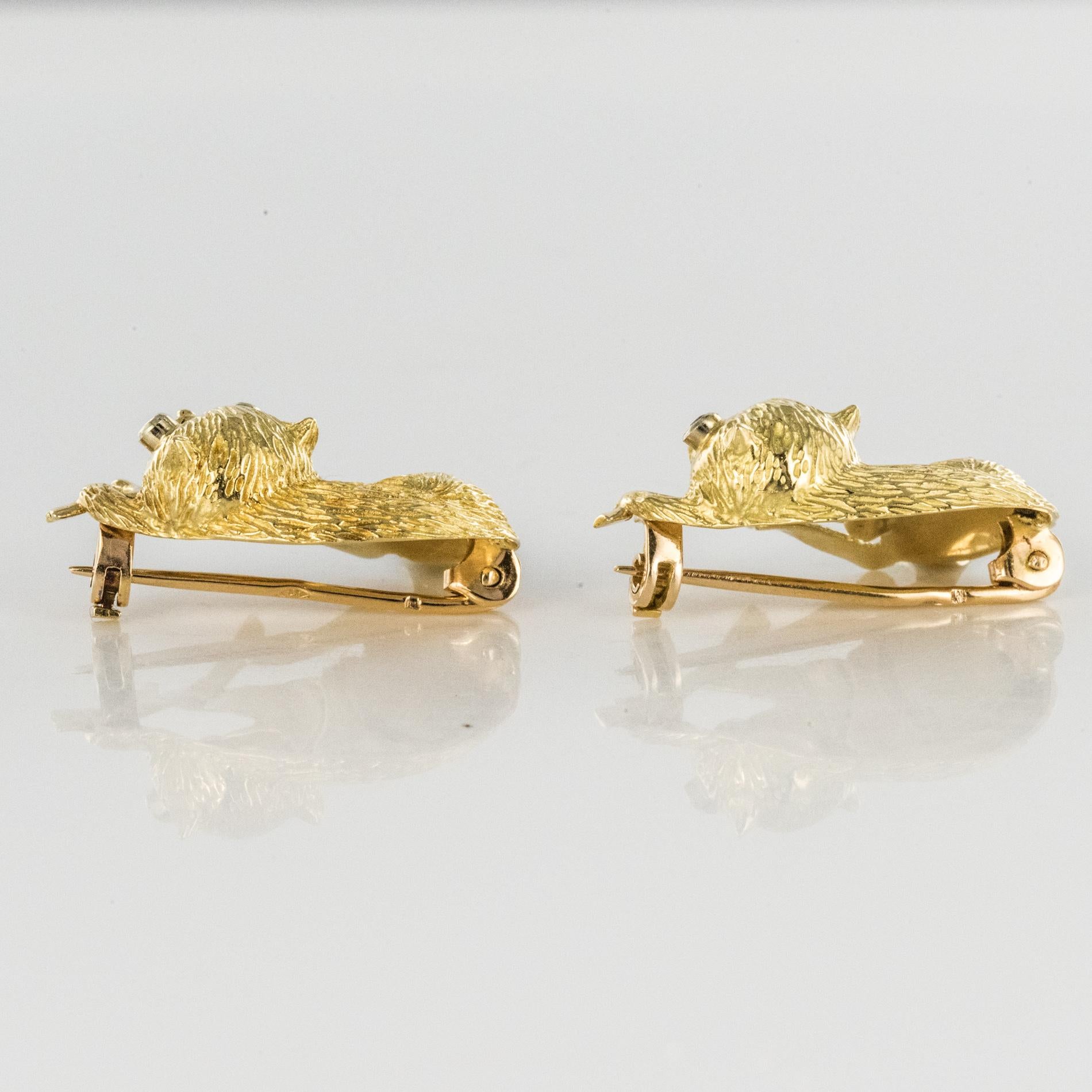 Paar französische Braun-Broschen, Rubin 18 Karat Gelbgold Perlen, 1950er Jahre im Angebot 5