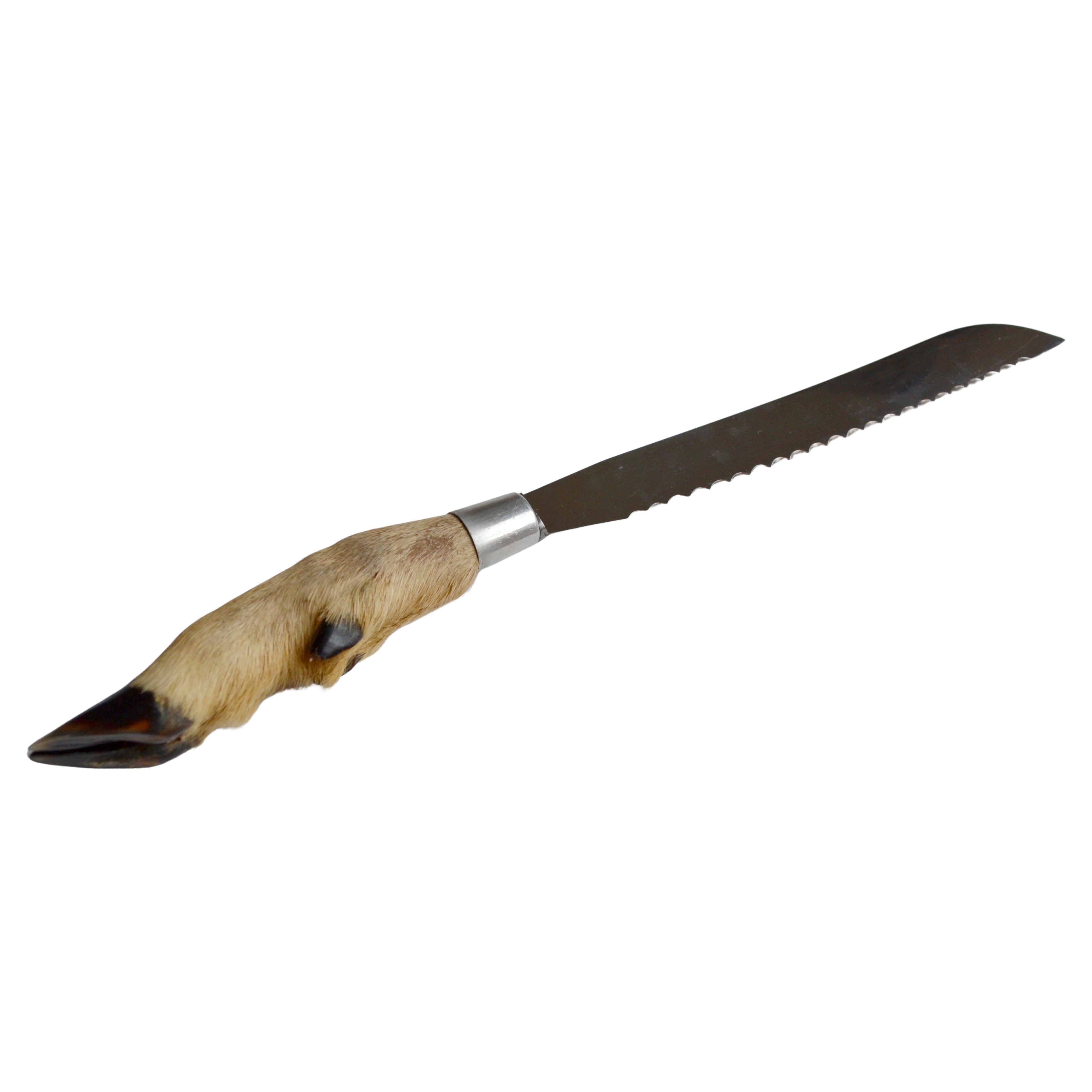 French Bread Knife with Deer Hoof Handle, Stainless Steel Blade, 1950s For Sale