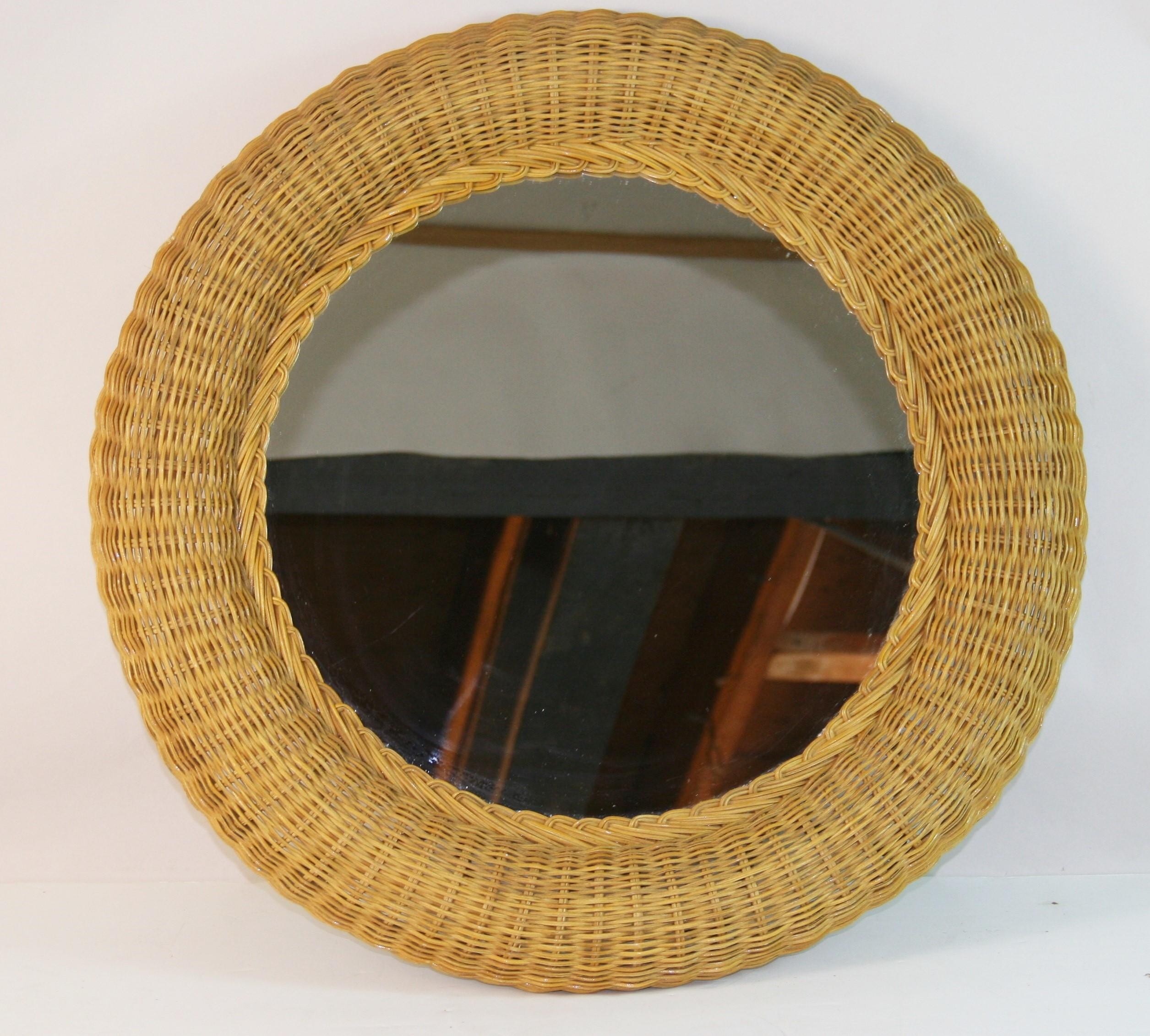 1817 French hand breaded round wicker mirror