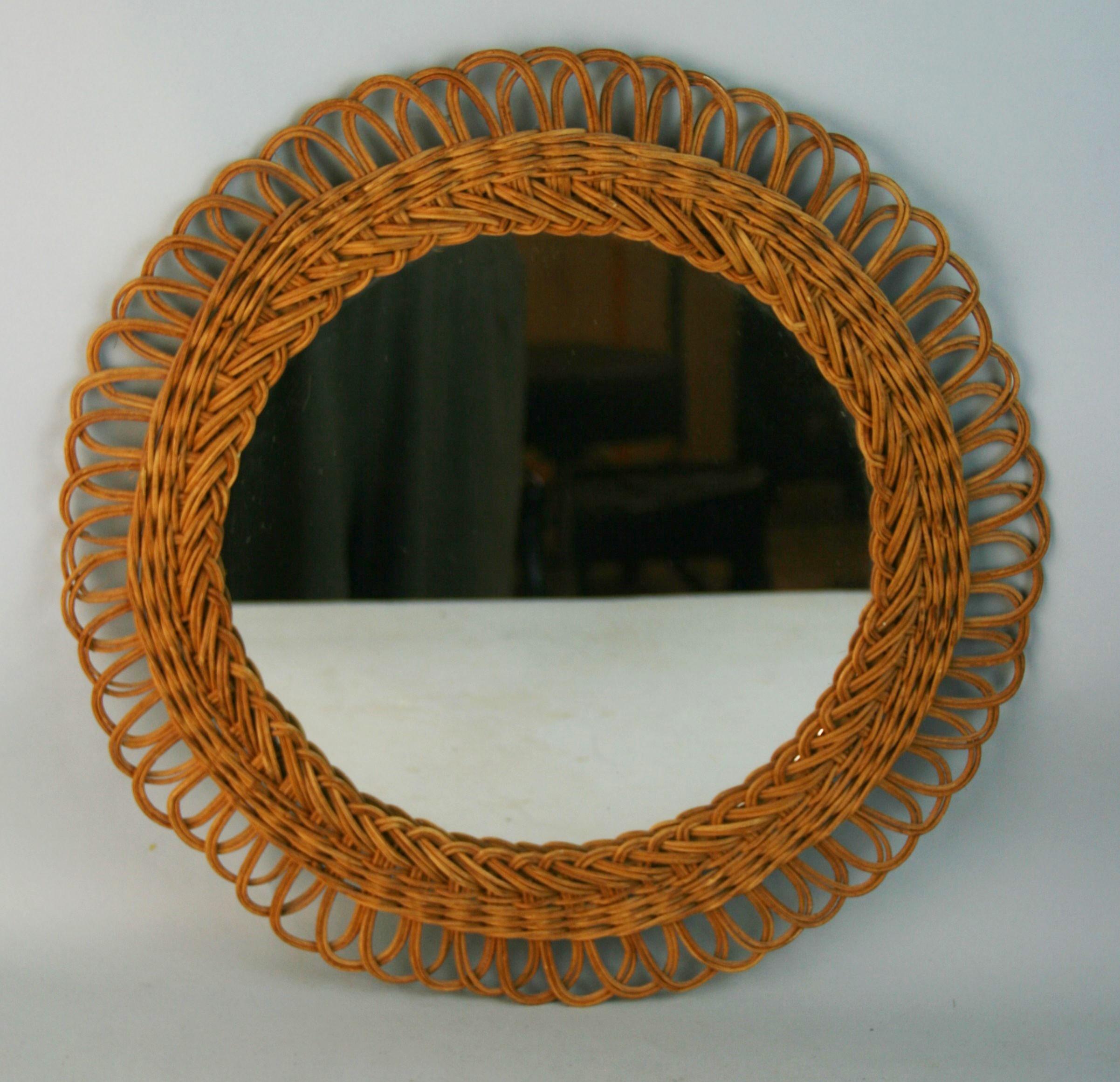 1435 French hand breaded wicker mirror