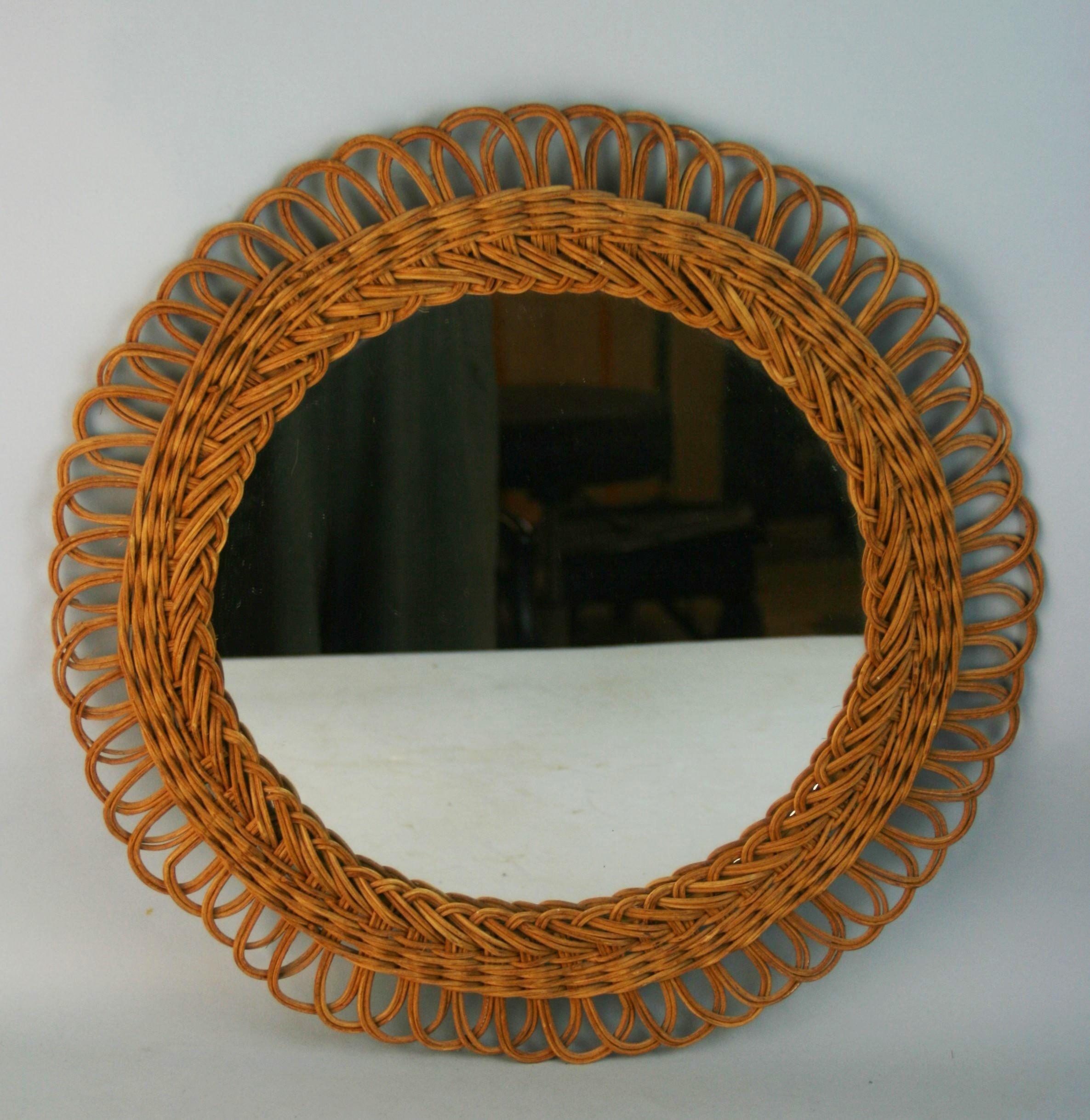 French Breaded Wicker Mirror In Good Condition For Sale In Douglas Manor, NY