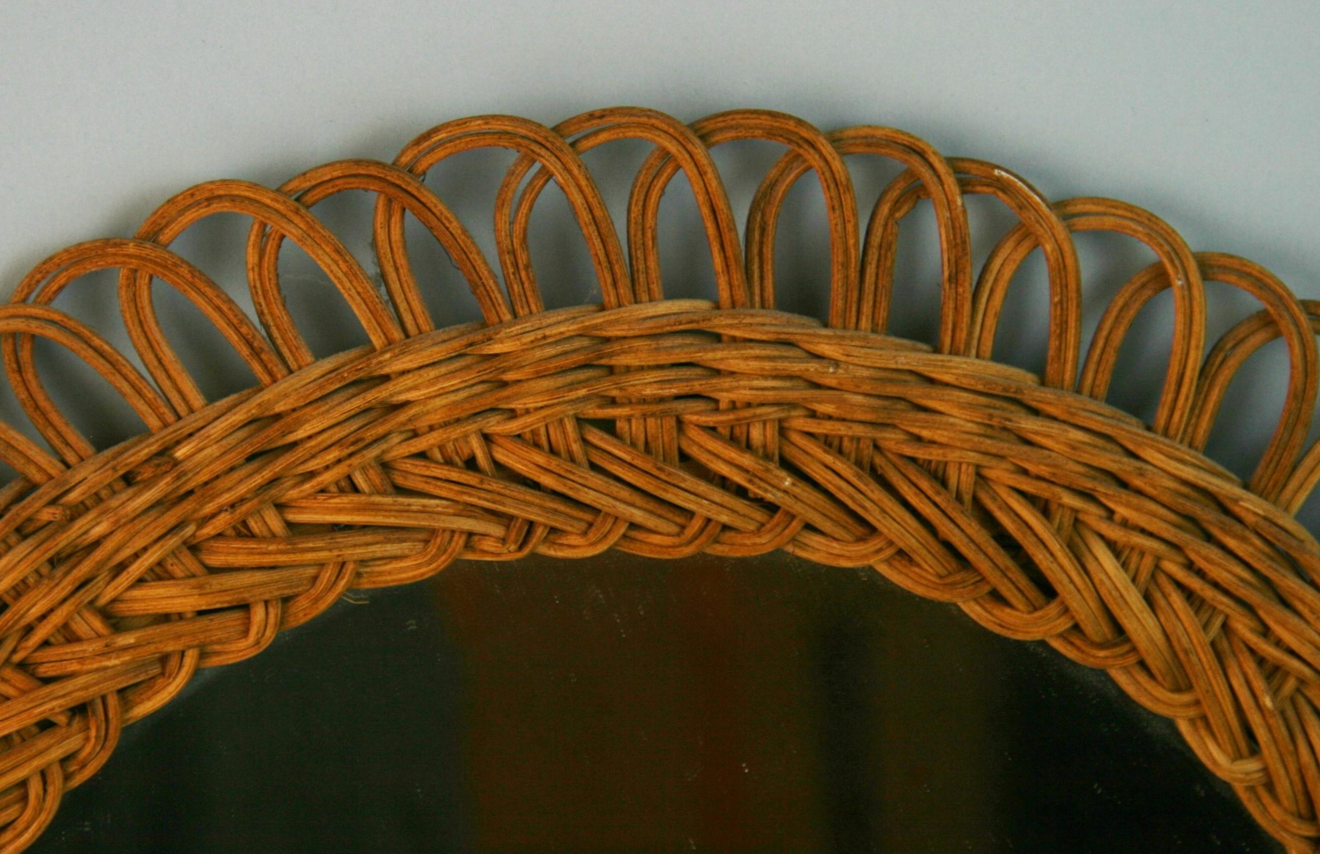 Mid-20th Century French Breaded Wicker Mirror For Sale