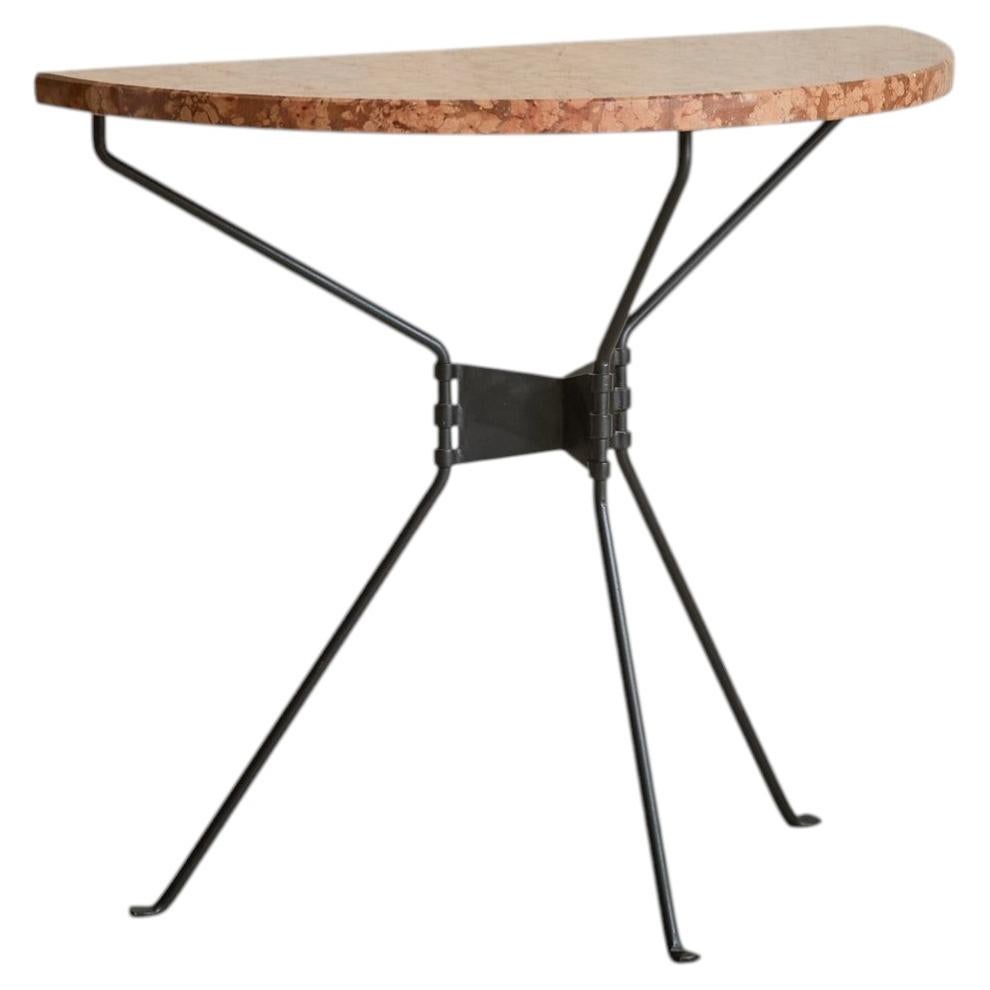 French Breccia Marble Demilune Console Table with Iron Base, 1960s - 2 Available