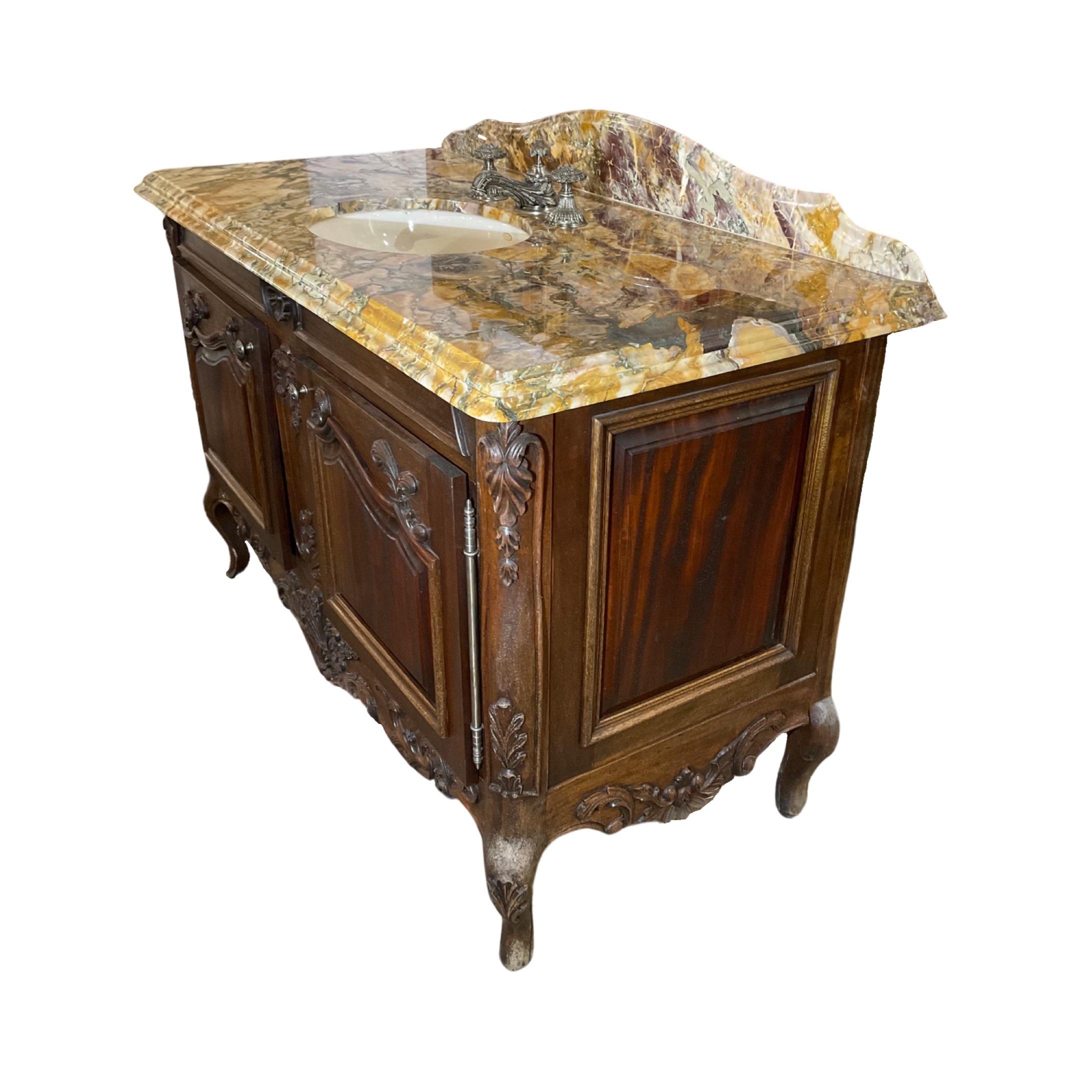 19th Century French Breche de Benou Jaune Marble and Walnut Sink For Sale