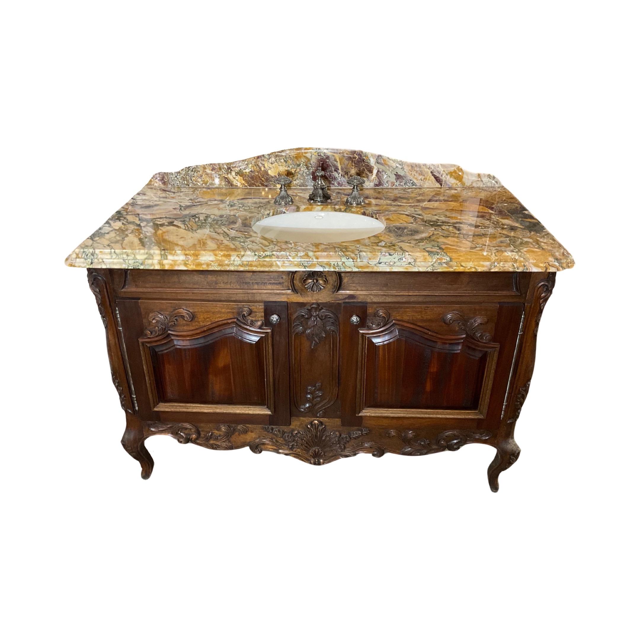 French Breche de Benou Jaune Marble and Walnut Sink For Sale 1