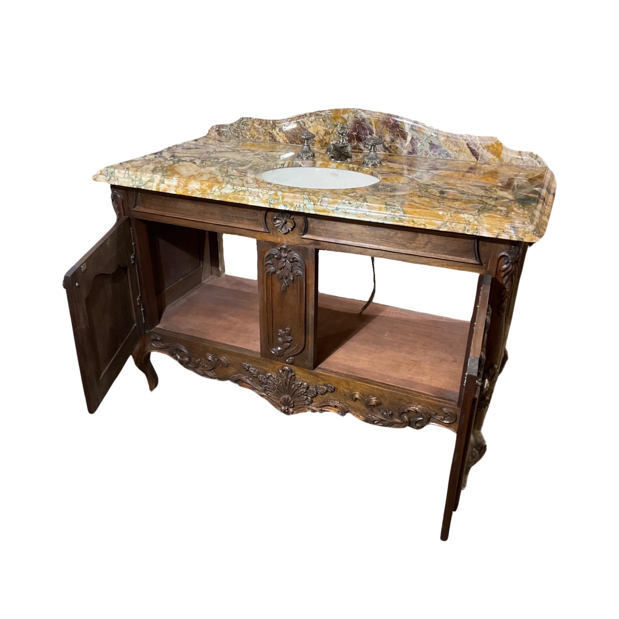 French Breche de Benou Jaune Marble and Walnut Sink For Sale 2