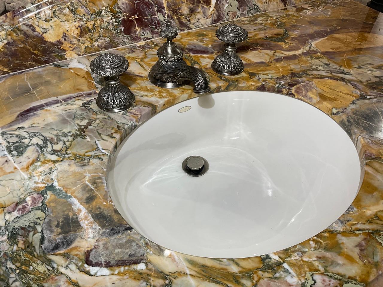 French Breche de Benou Jaune Marble and Walnut Sink For Sale 3