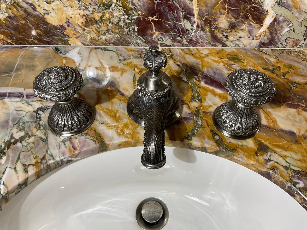 French Breche de Benou Jaune Marble and Walnut Sink For Sale 4