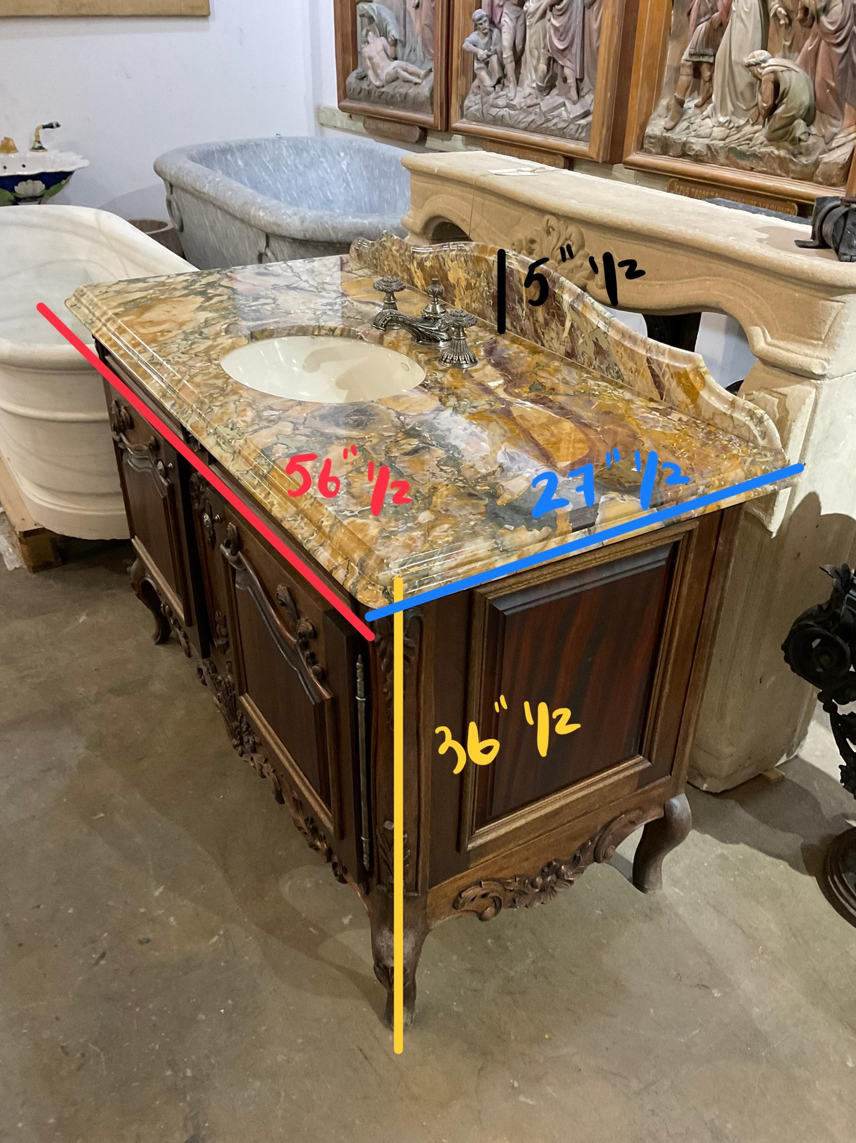 French Breche de Benou Jaune Marble and Walnut Sink For Sale 5