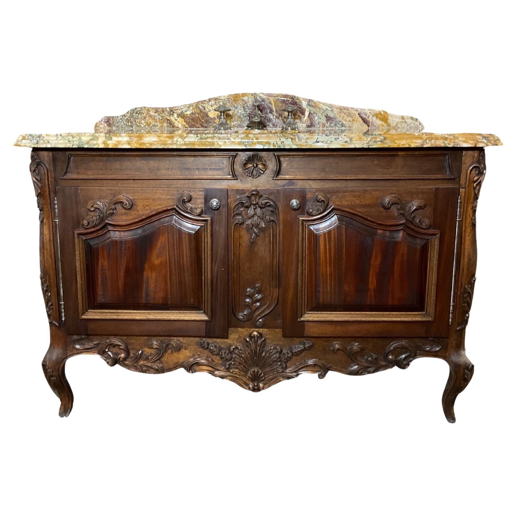 French Breche de Benou Jaune Marble and Walnut Sink For Sale